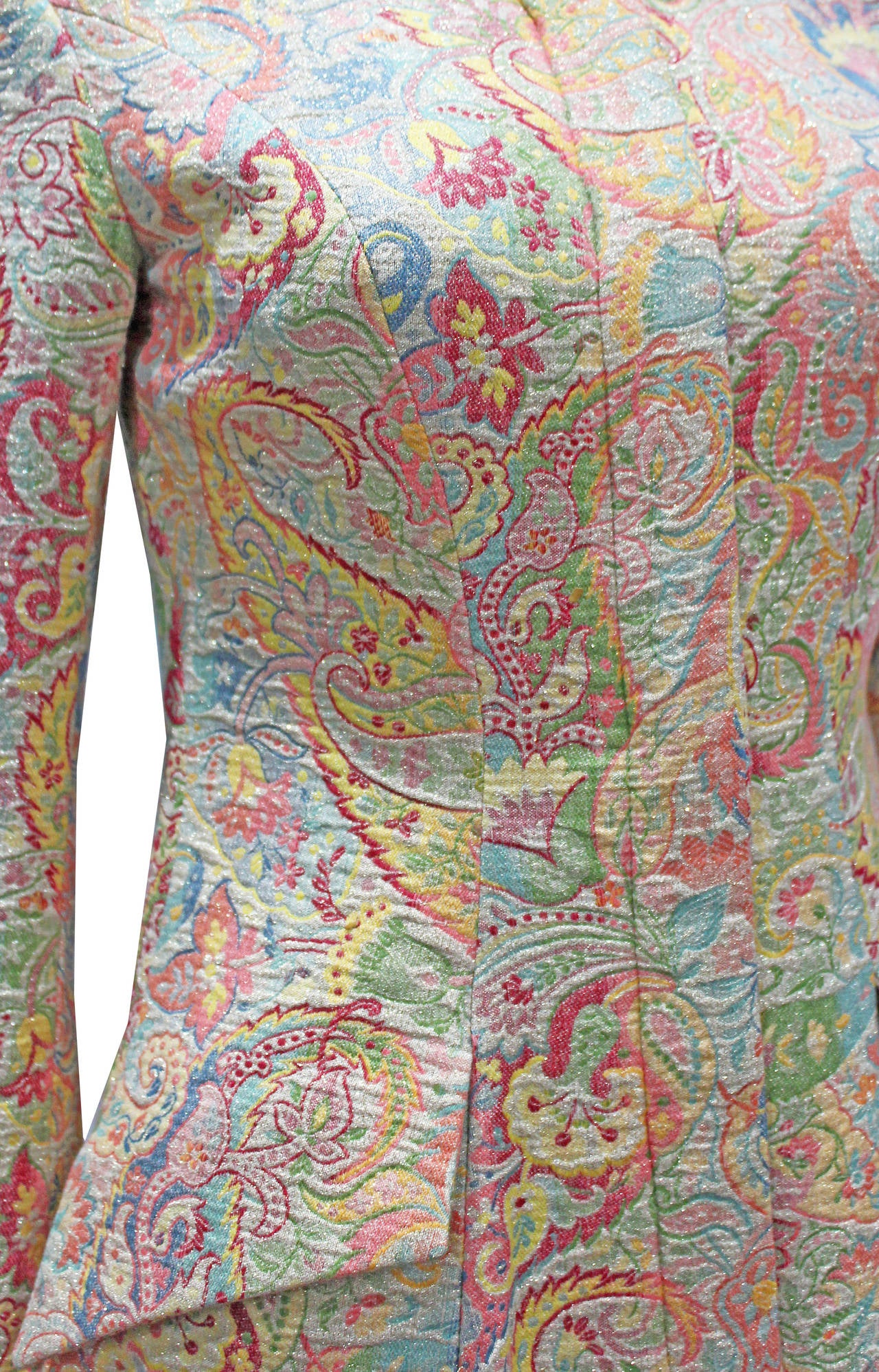 A fine and museum worthy CROLLA coat from 1984 in a 1960s vintage paisley print silk brocade fabric. 

