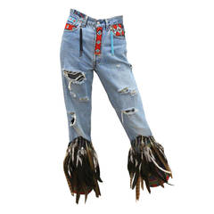 Vintage Iconic Tom Ford for Gucci Spring Summer 1999 feather denim jeans