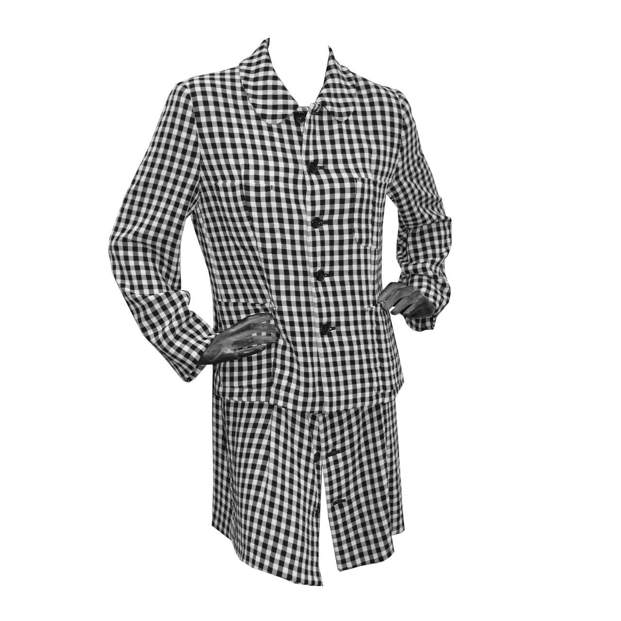 Comme des Garcons seersucker gingham dress with attached jacket c. 1995