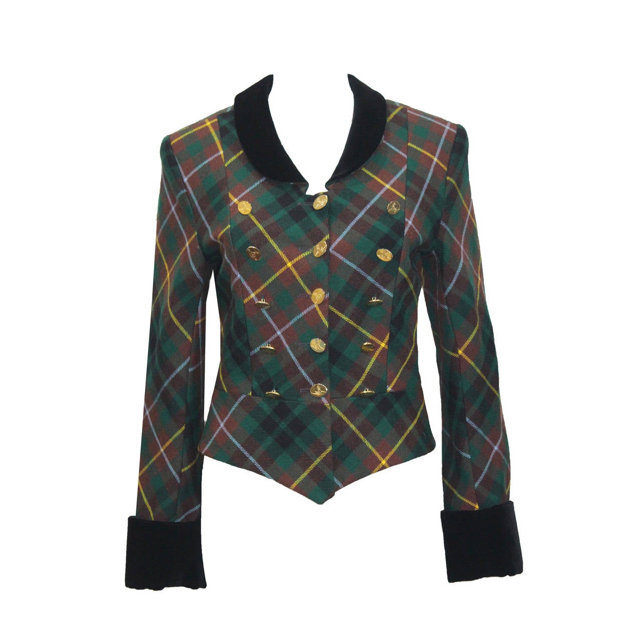 Rare Vivienne Westwood Tartan Plaid Wool and Velvet Jacket c. 1988