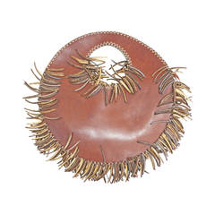 1990s Couture wood and leather circular handbag by Denise Razzouk 7