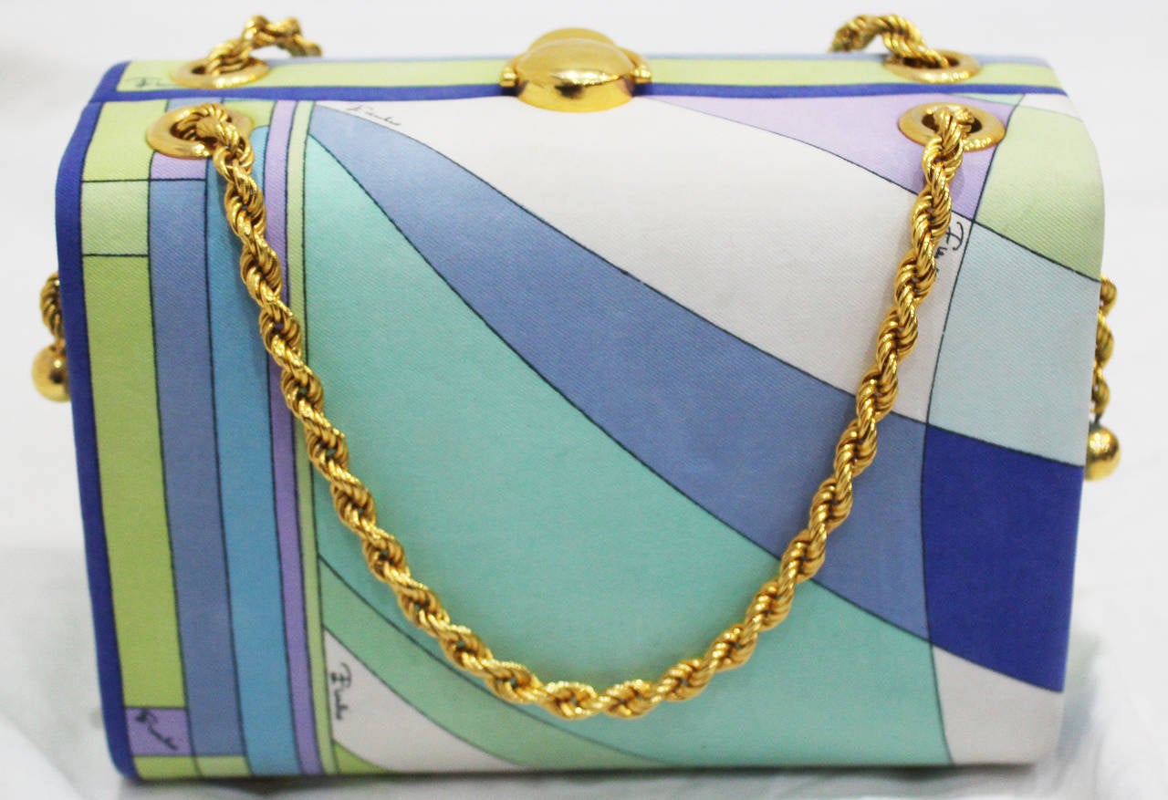 Emilio Pucci Pink & Purple Printed Square Mini Silk Pochette Bag