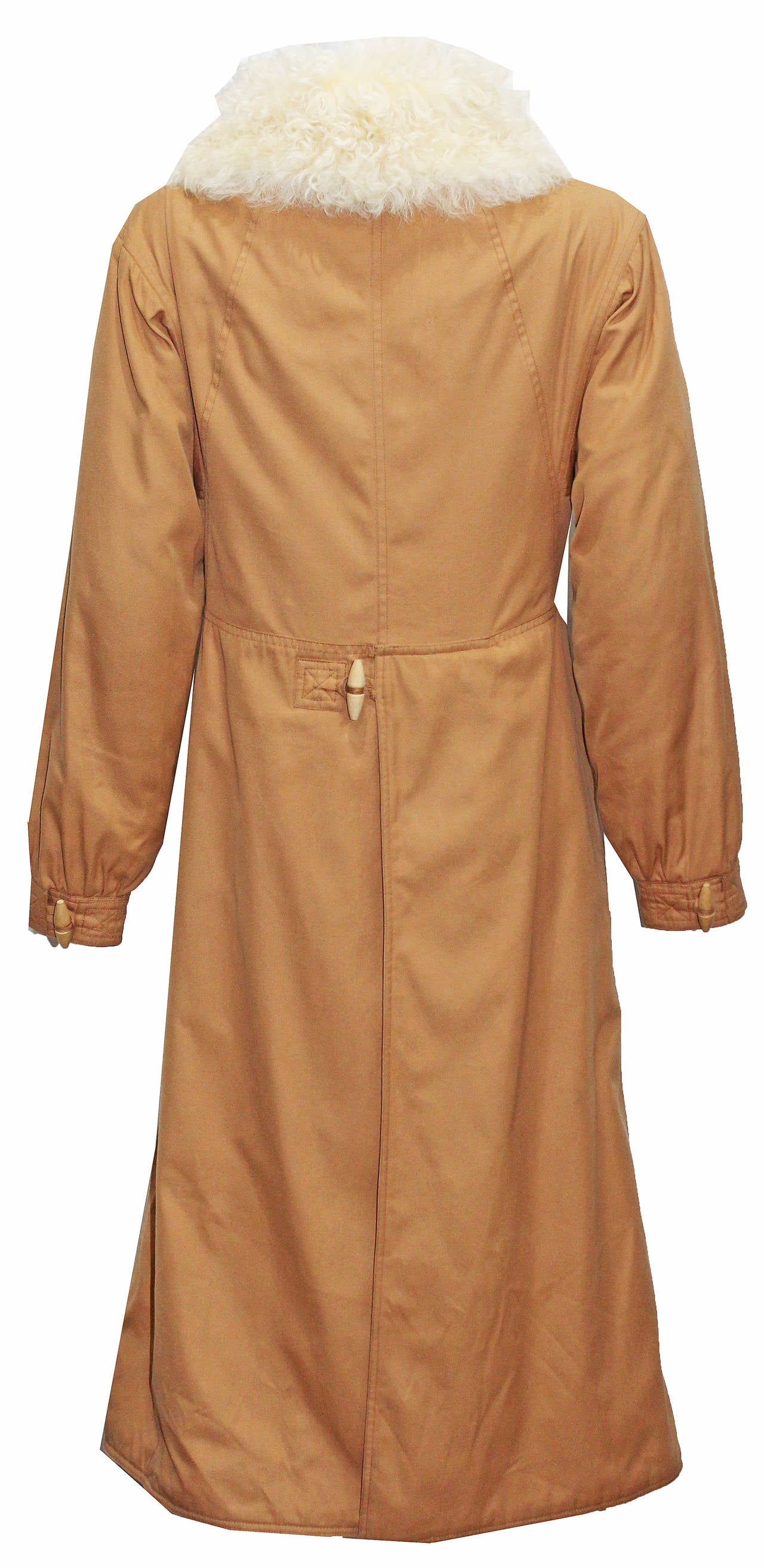 Women's 1960s Courreges tan coat with Mongolian lamb collar