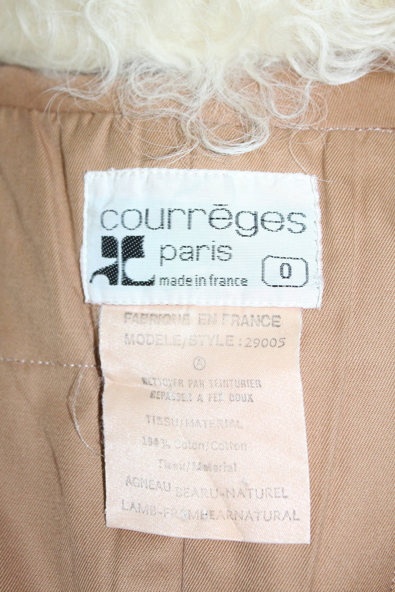 1960s Courreges tan coat with Mongolian lamb collar 1