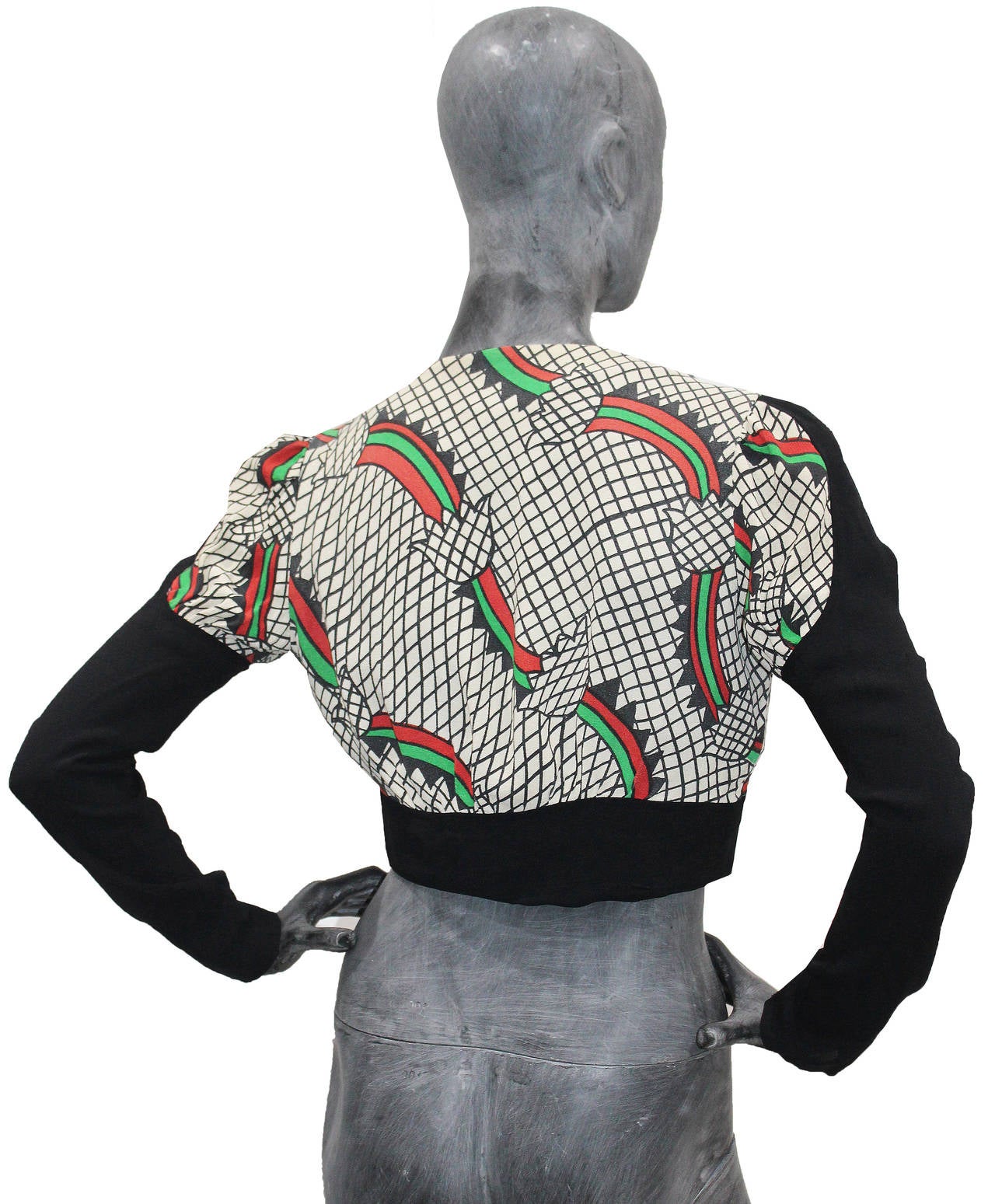 1970s Ossie Clark cropped blouse with 'Step by Step' print by Celia Birtwell In Good Condition In London, GB