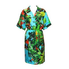 1980s Louis Feraud tropical print silk shirt dress