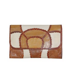 Vintage 1970s Carlos Falchi patchwork reptile clutch