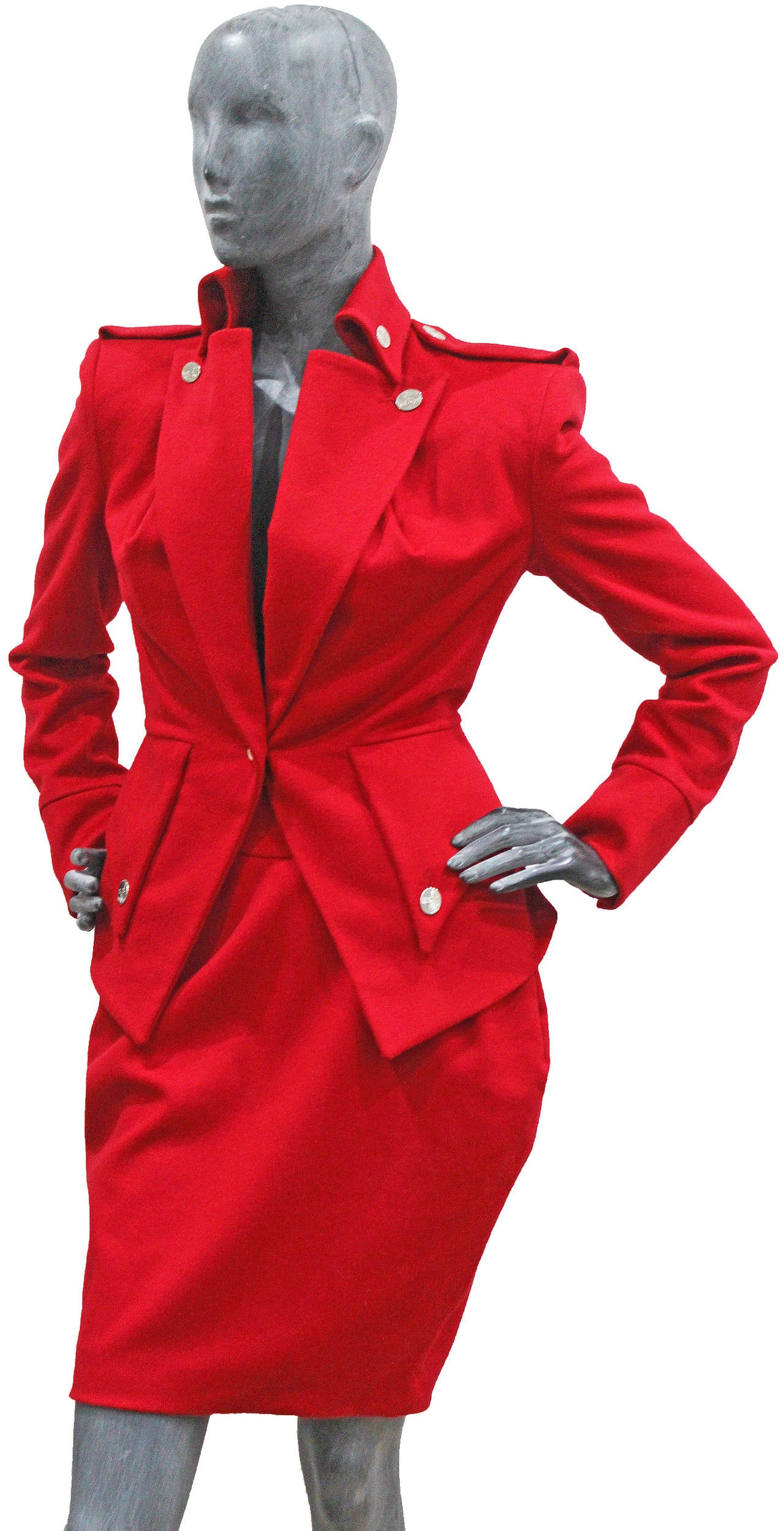 1990s Vivienne Westwood Hour Glass 2 Piece Red Skirt Suit 2