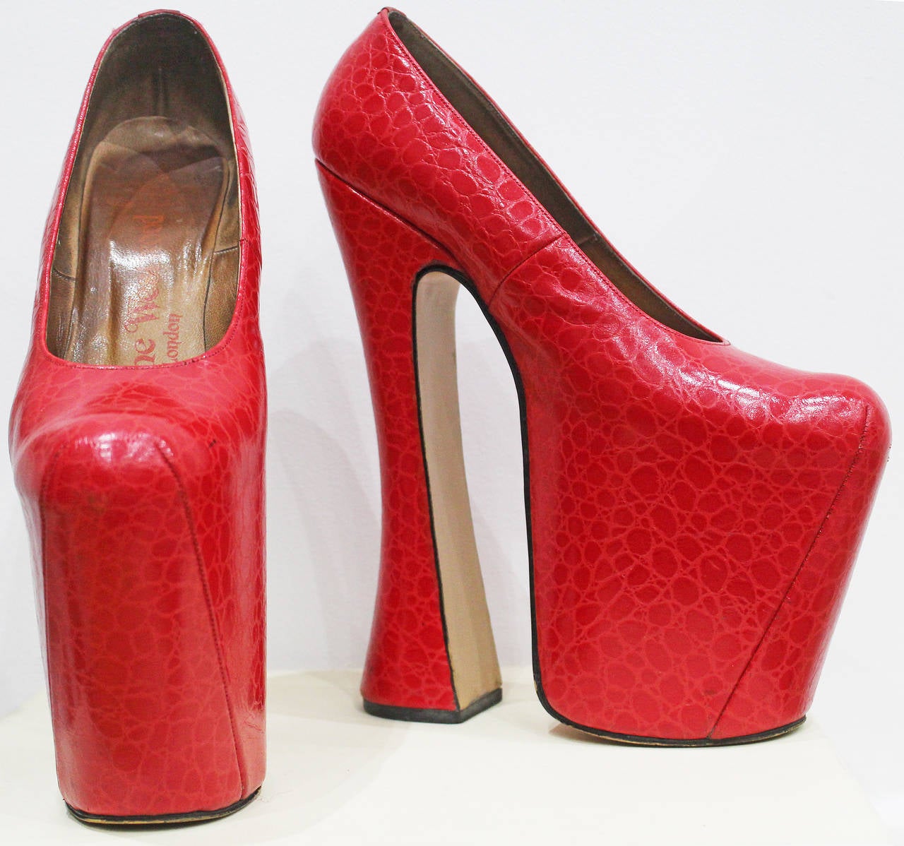 Red Iconic Vivienne Westwood Super elevated court shoe c. 1993