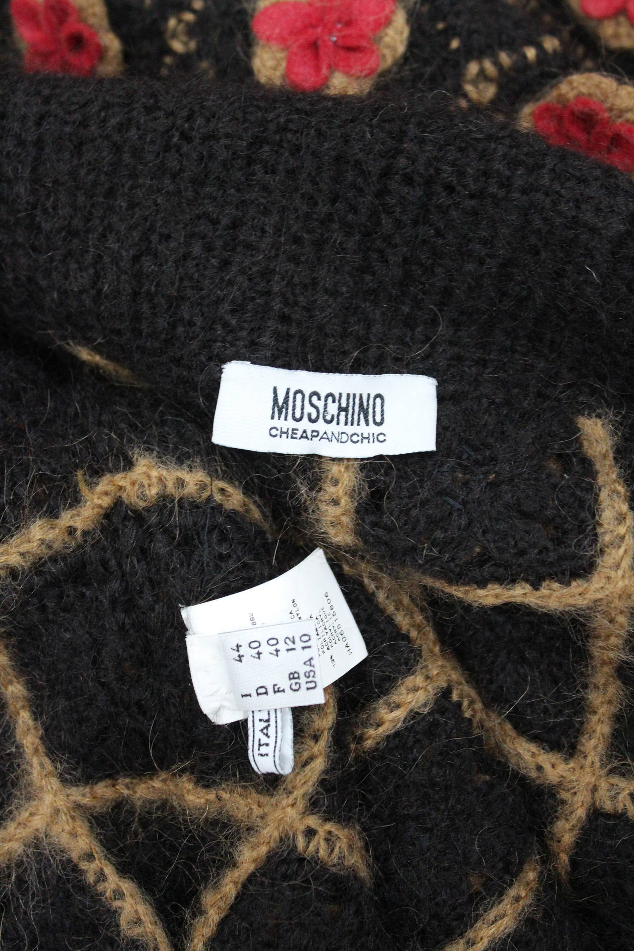 1990s Moschino mohair floral crochet long winter cardigan In Excellent Condition In London, GB