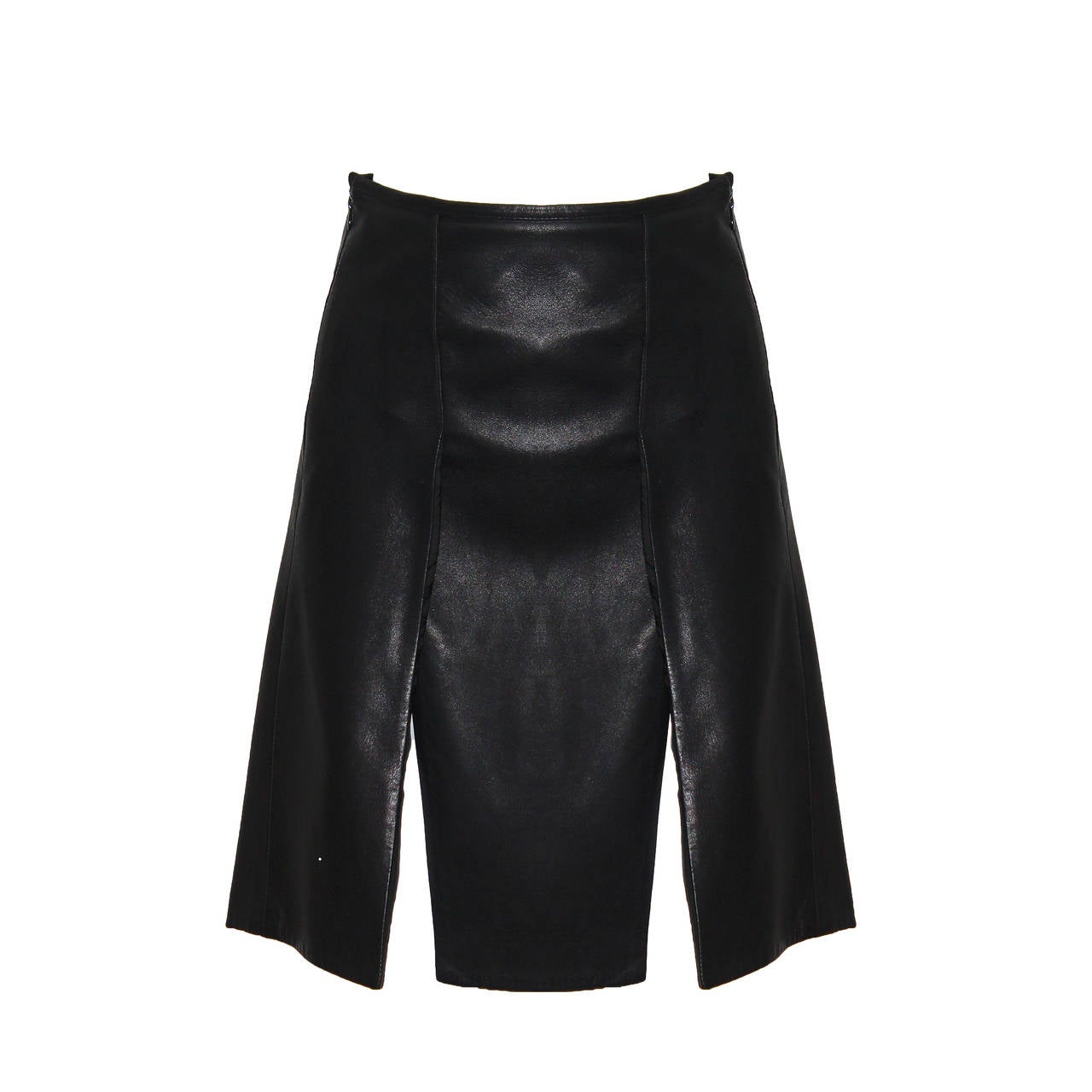 1990s Prada Pleated Leather Skirt With Slits