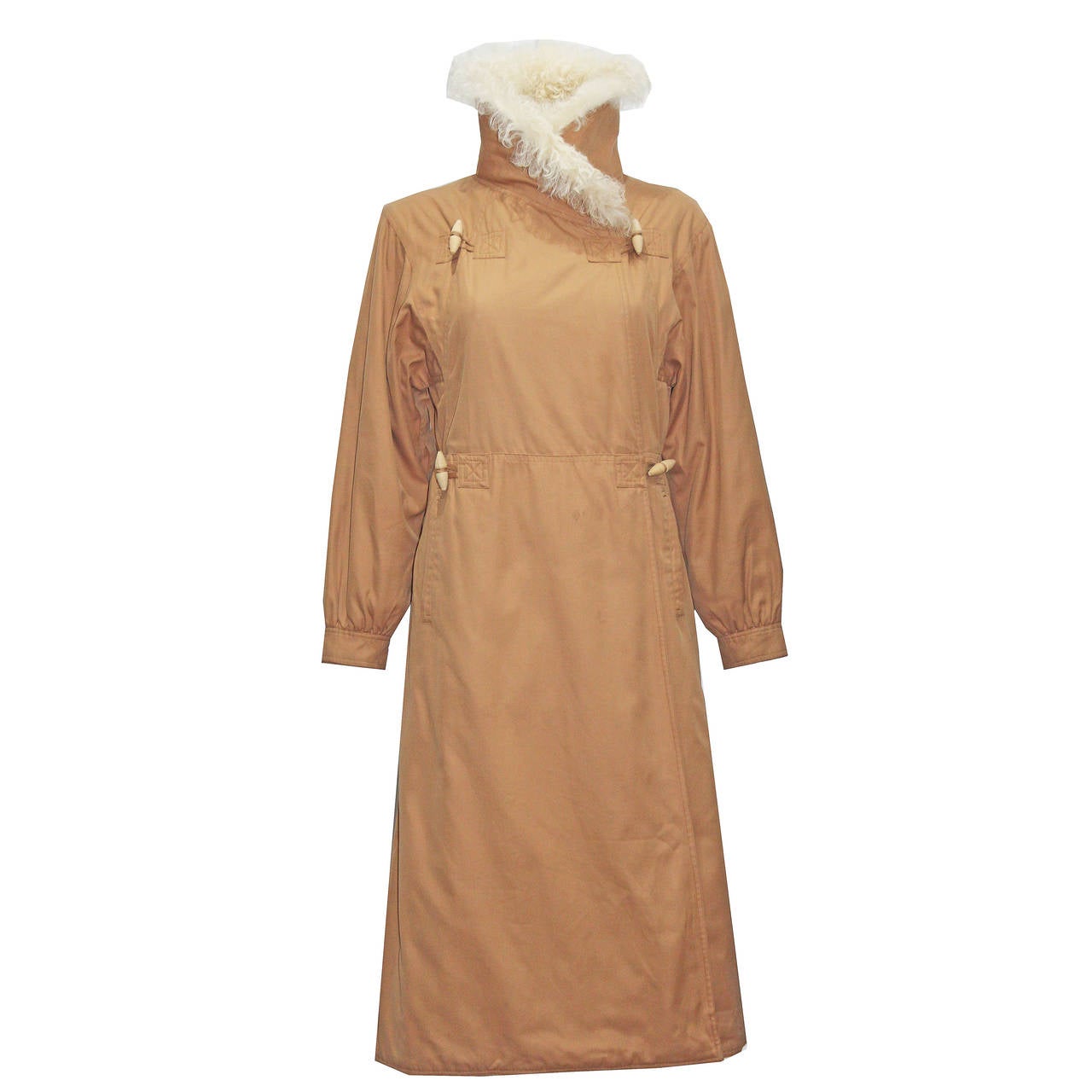 1960s Courreges tan coat with Mongolian lamb collar