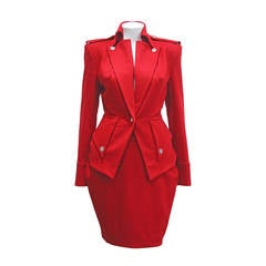 1990s Vivienne Westwood Hour Glass 2 Piece Red Skirt Suit