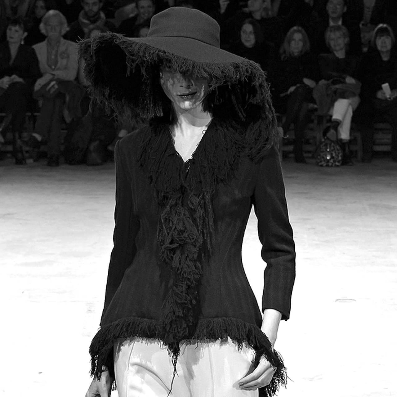 Women's Rare Haute Couture Yohji Yamamoto frayed wide brim cashmere wool hat c. 2013