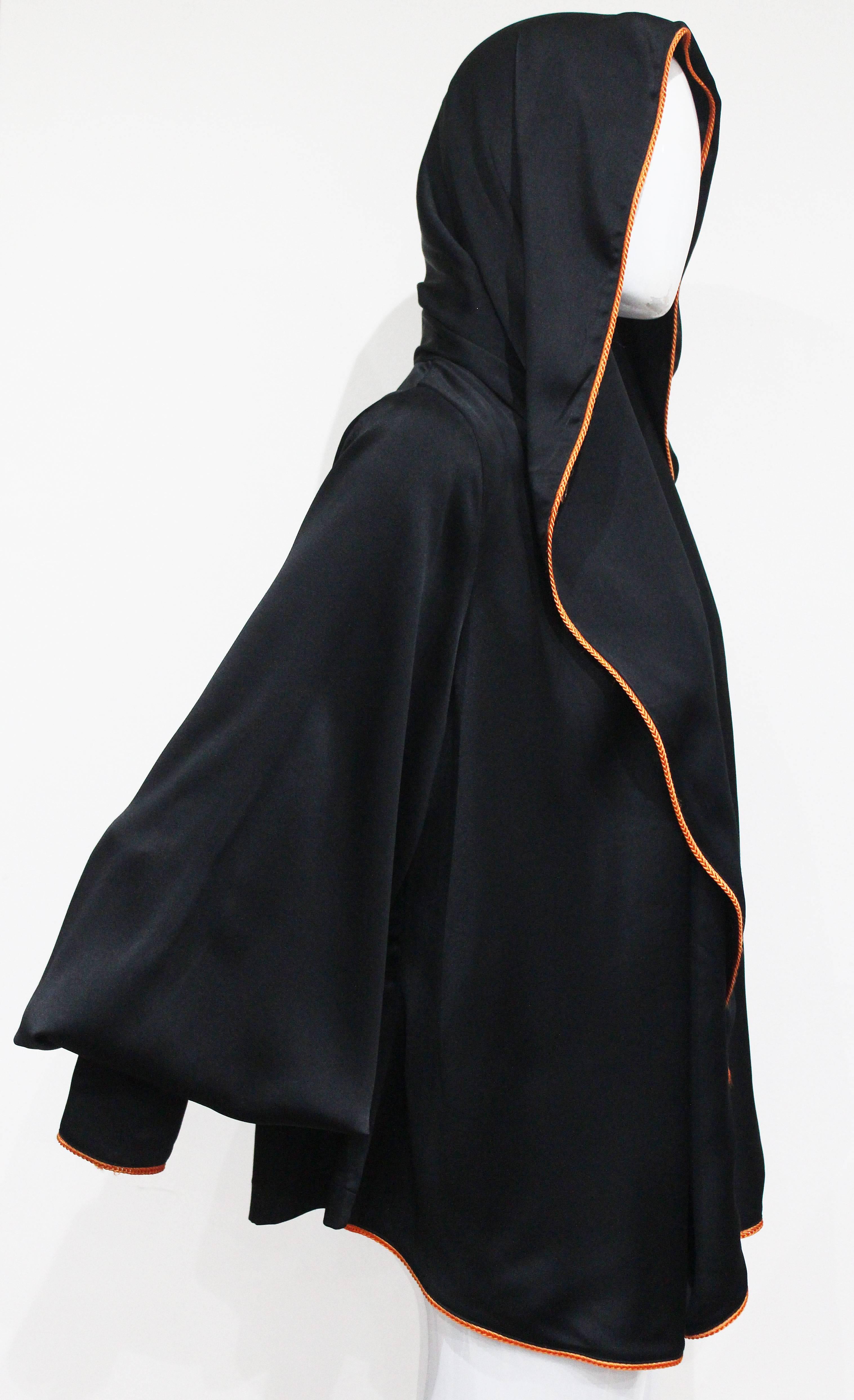 Black 1980s Vivienne Westwood satin hooded evening jacket 