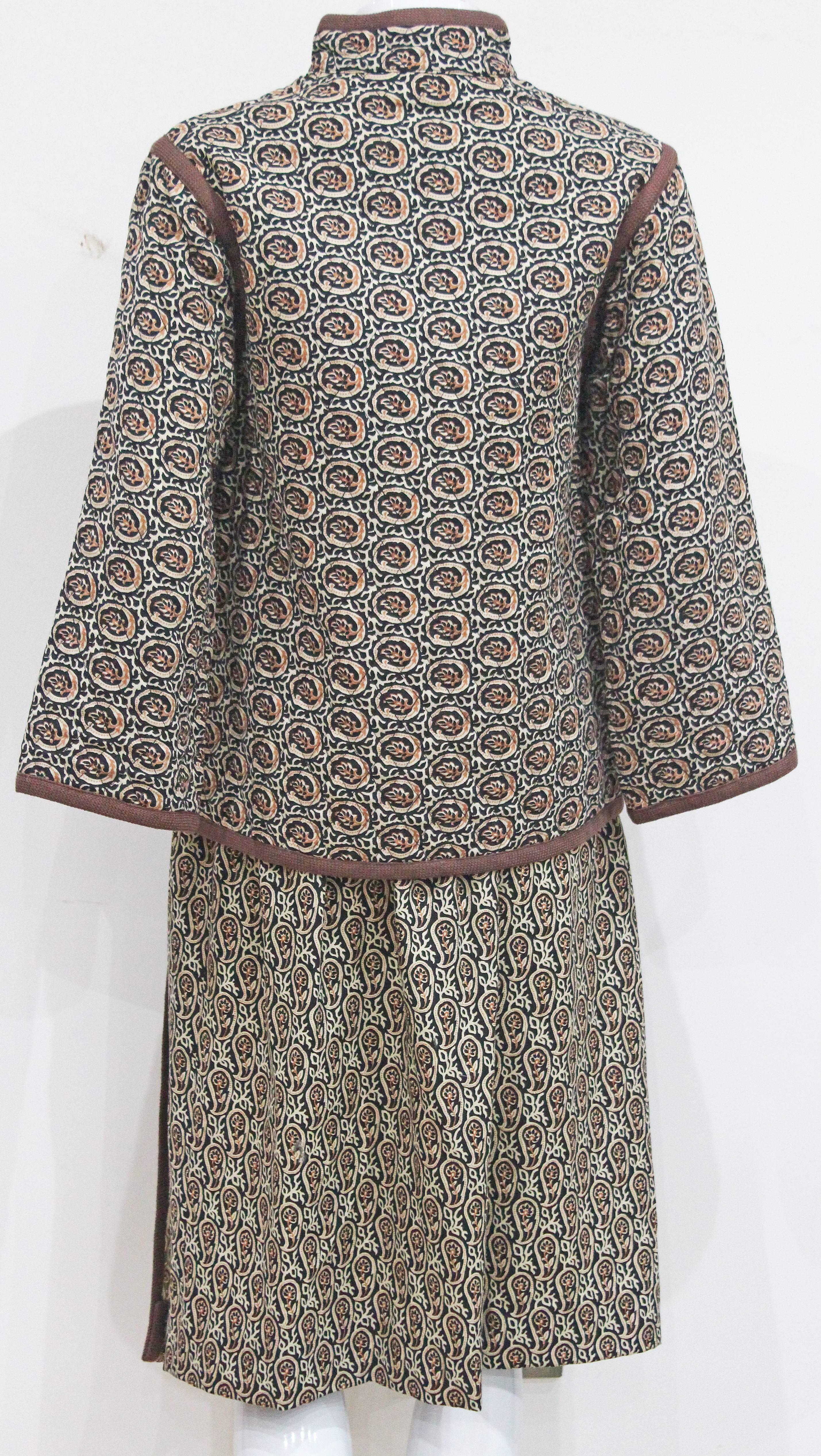 Gray 1970s Yves Saint Laurent Quilted Paisley Skirt Suit 