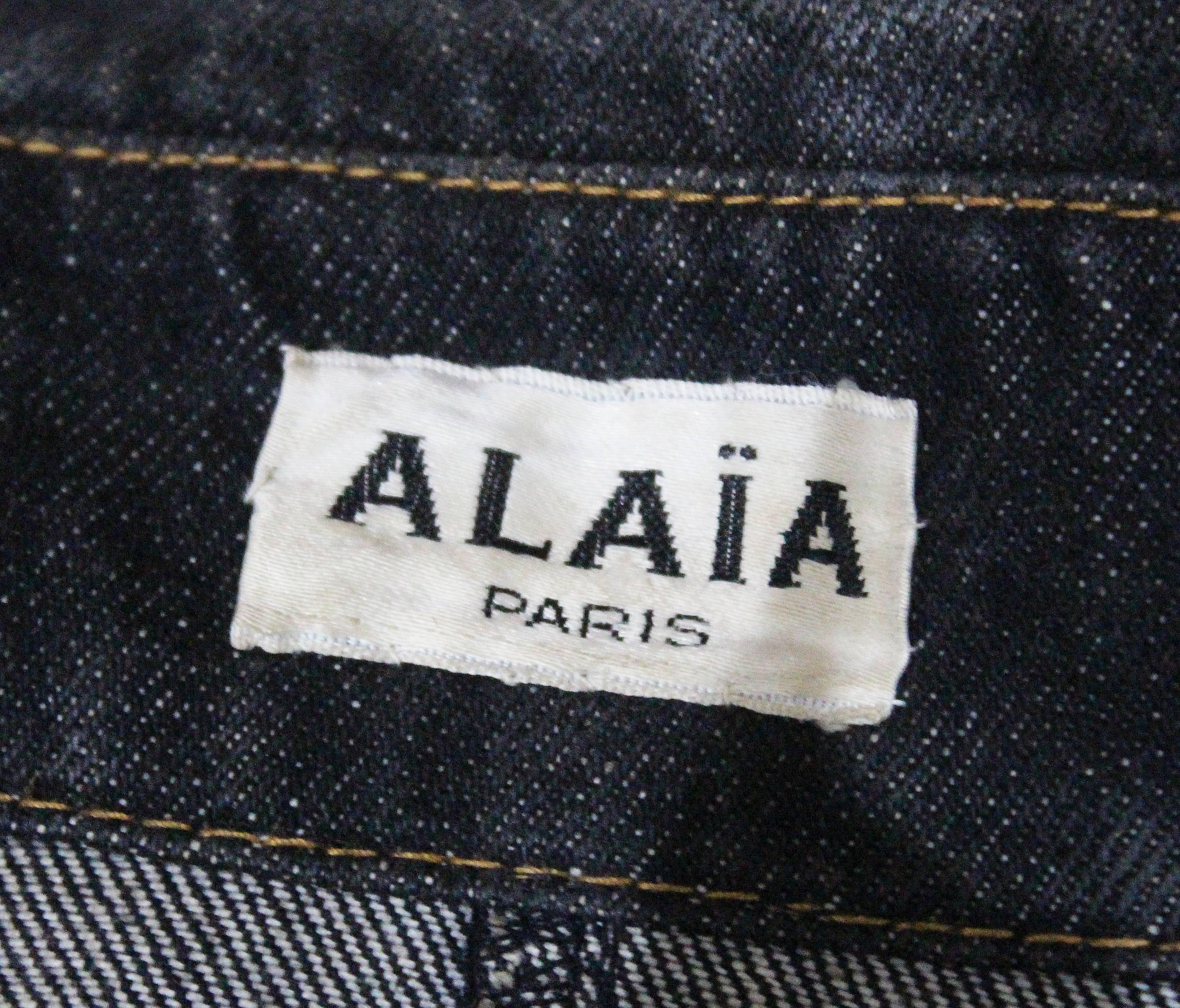 Black Alaia denim motorcycle jacket, c. 1980s