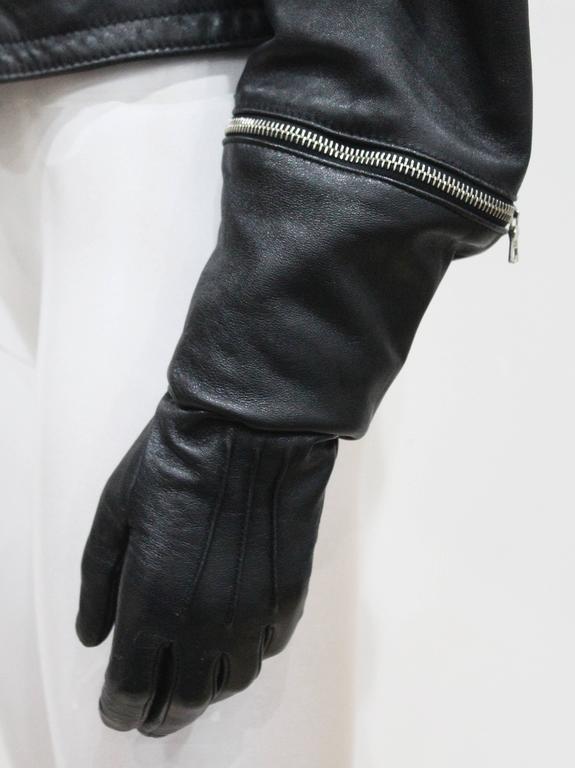 Josyln Clarke leather motorcycle jacket with attached gloves, c. 1980s