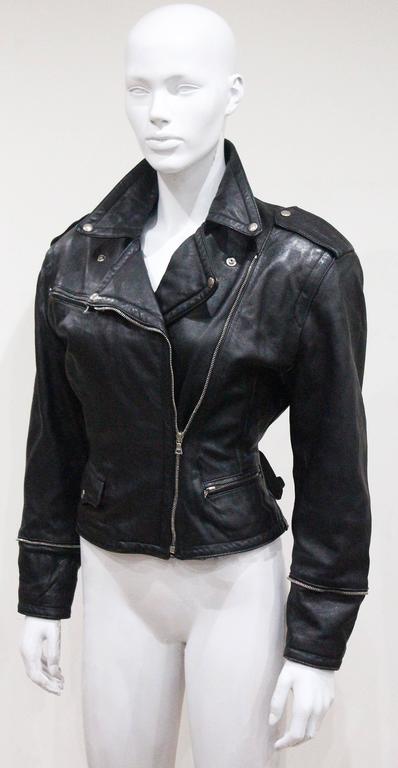 Josyln Clarke leather motorcycle jacket with attached gloves, c. 1980s ...