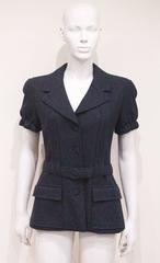 Chanel marine blue tweed short sleeved belted jacket, c. 2001
