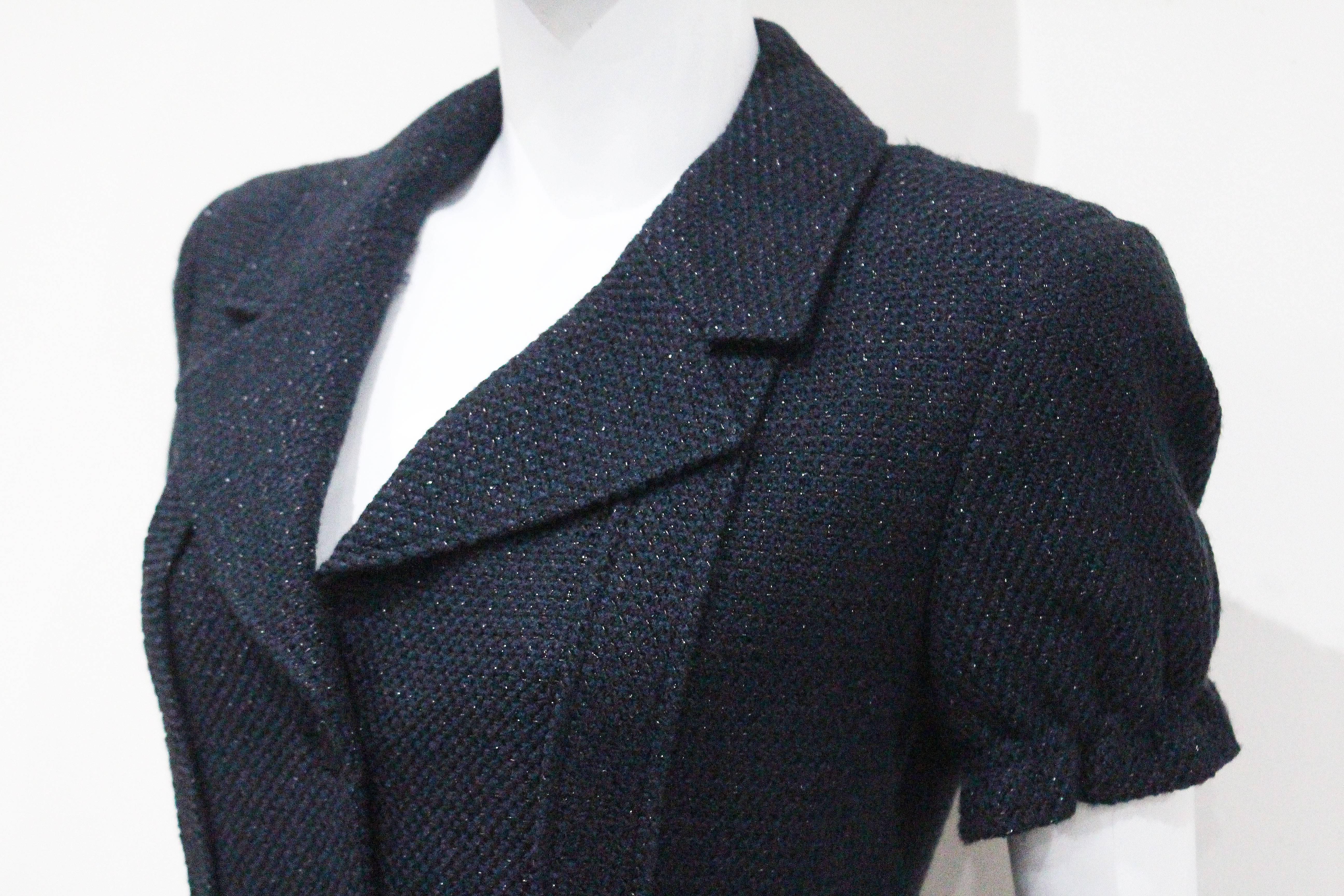 Chanel marine blue tweed short sleeved belted jacket, c. 2001 In Excellent Condition In London, GB