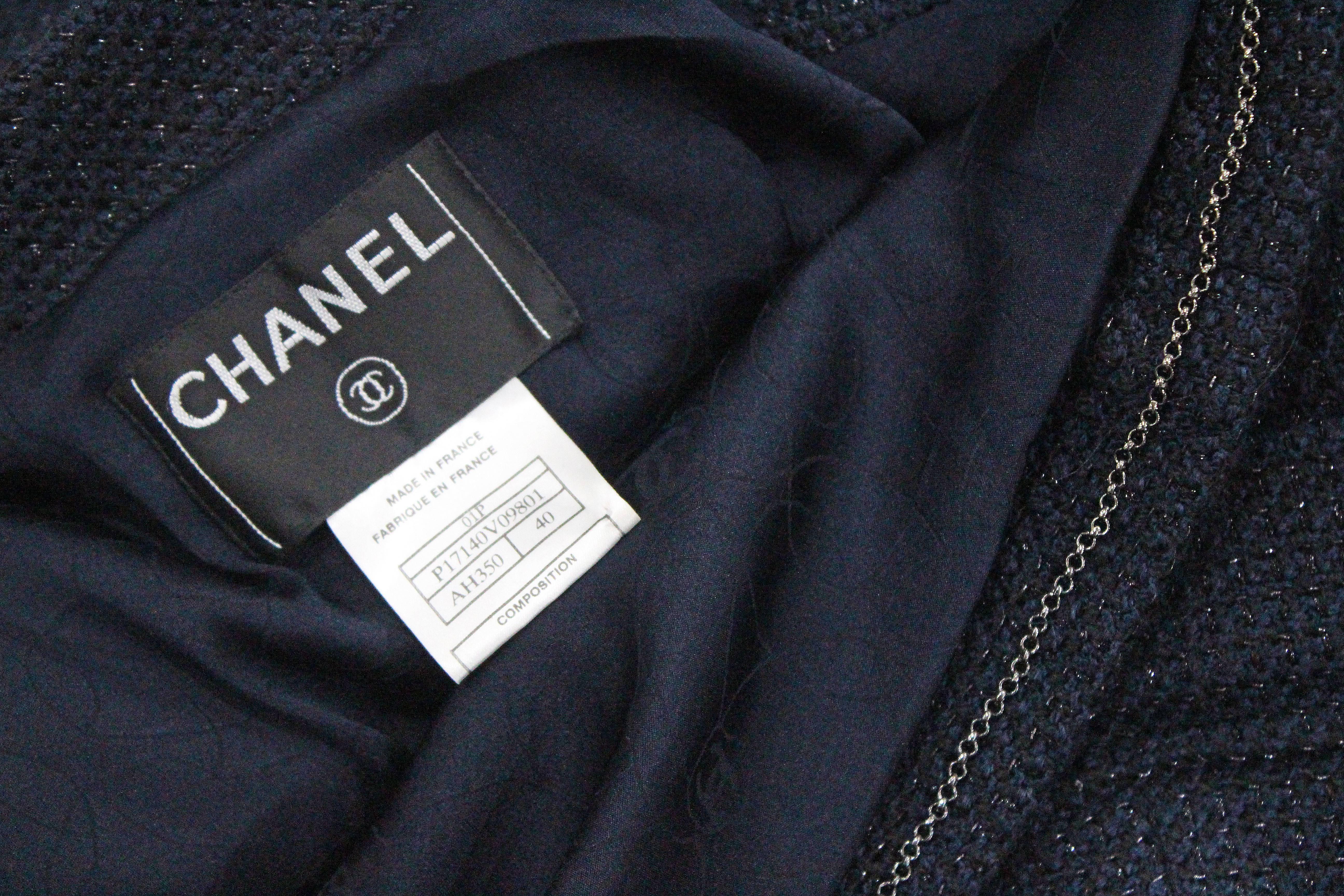 Chanel marine blue tweed short sleeved belted jacket, c. 2001 1