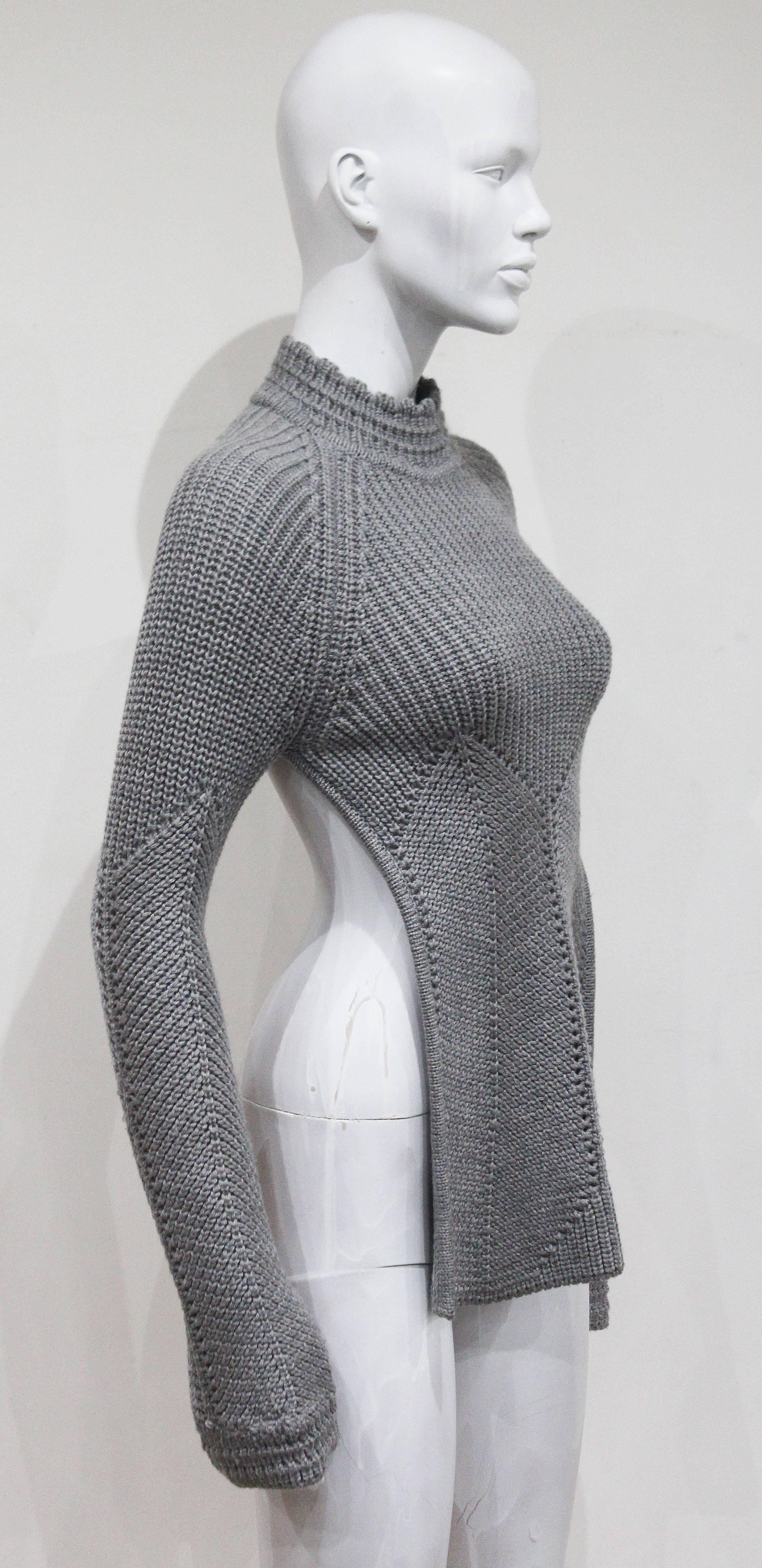 Gray Early Alexander McQueen backless knitted sweater, c. 1990s 