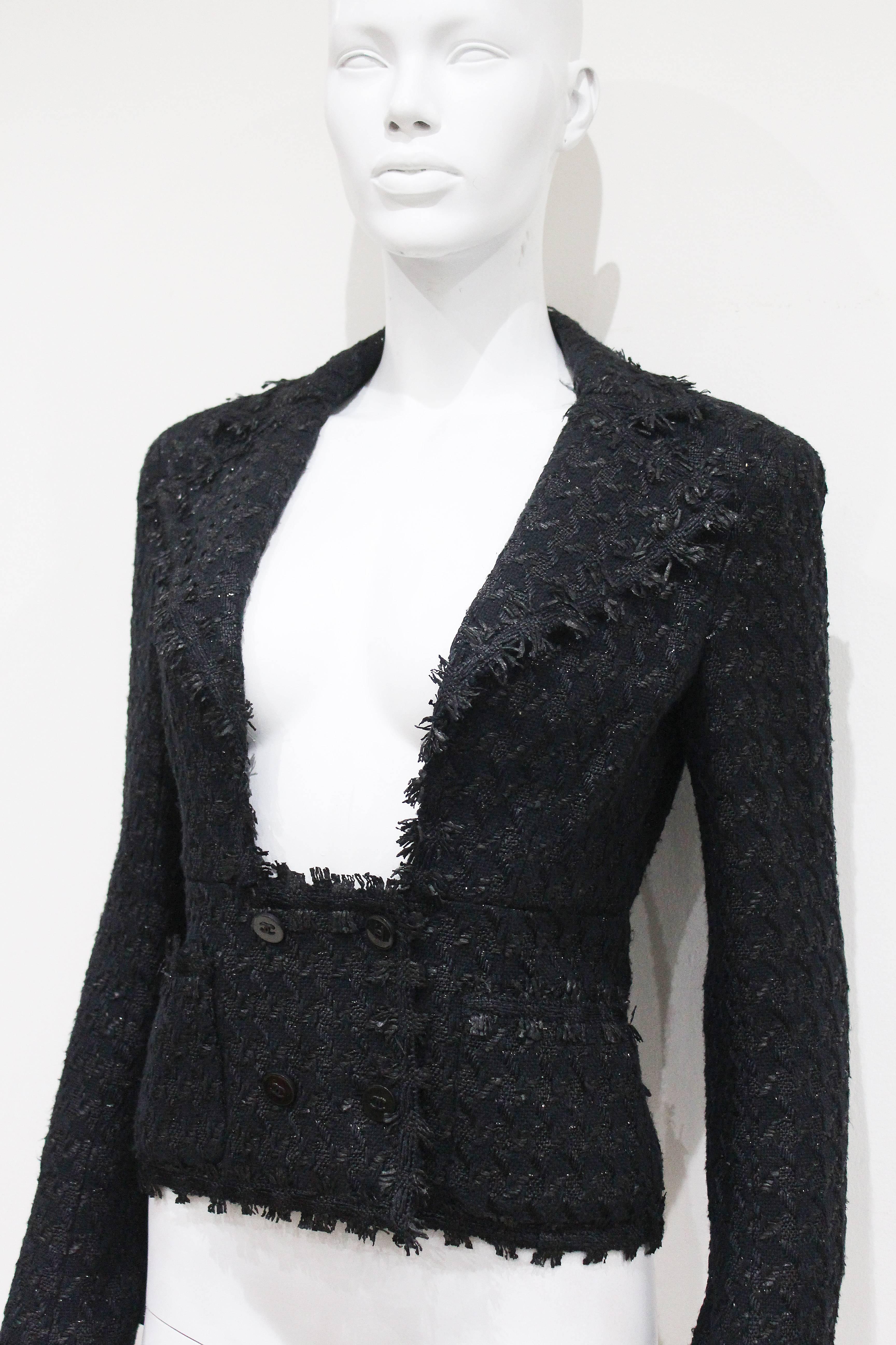 Black Chanel low plunge fantasy tweed black jacket, c. 2005
