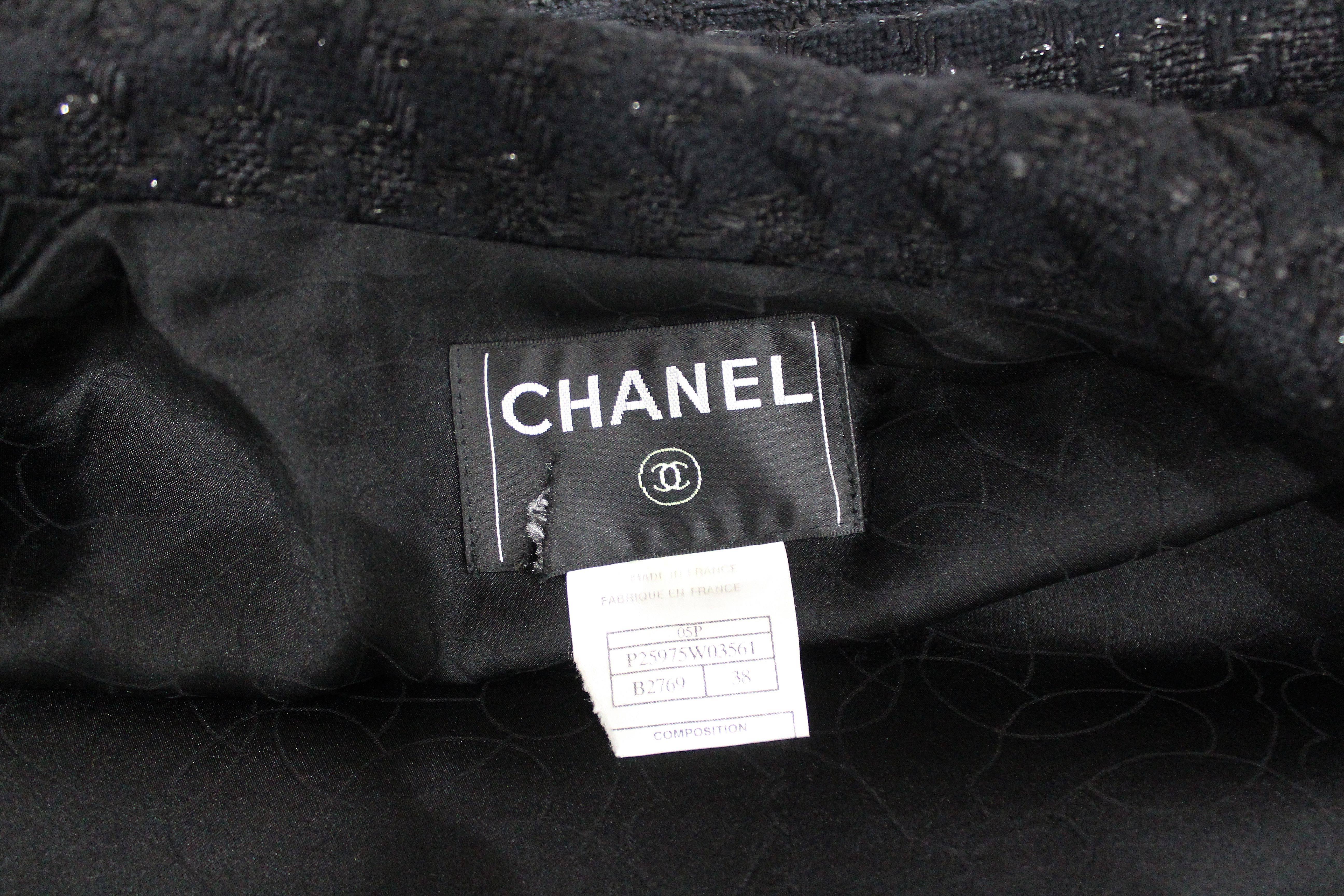 Chanel low plunge fantasy tweed black jacket, c. 2005 1