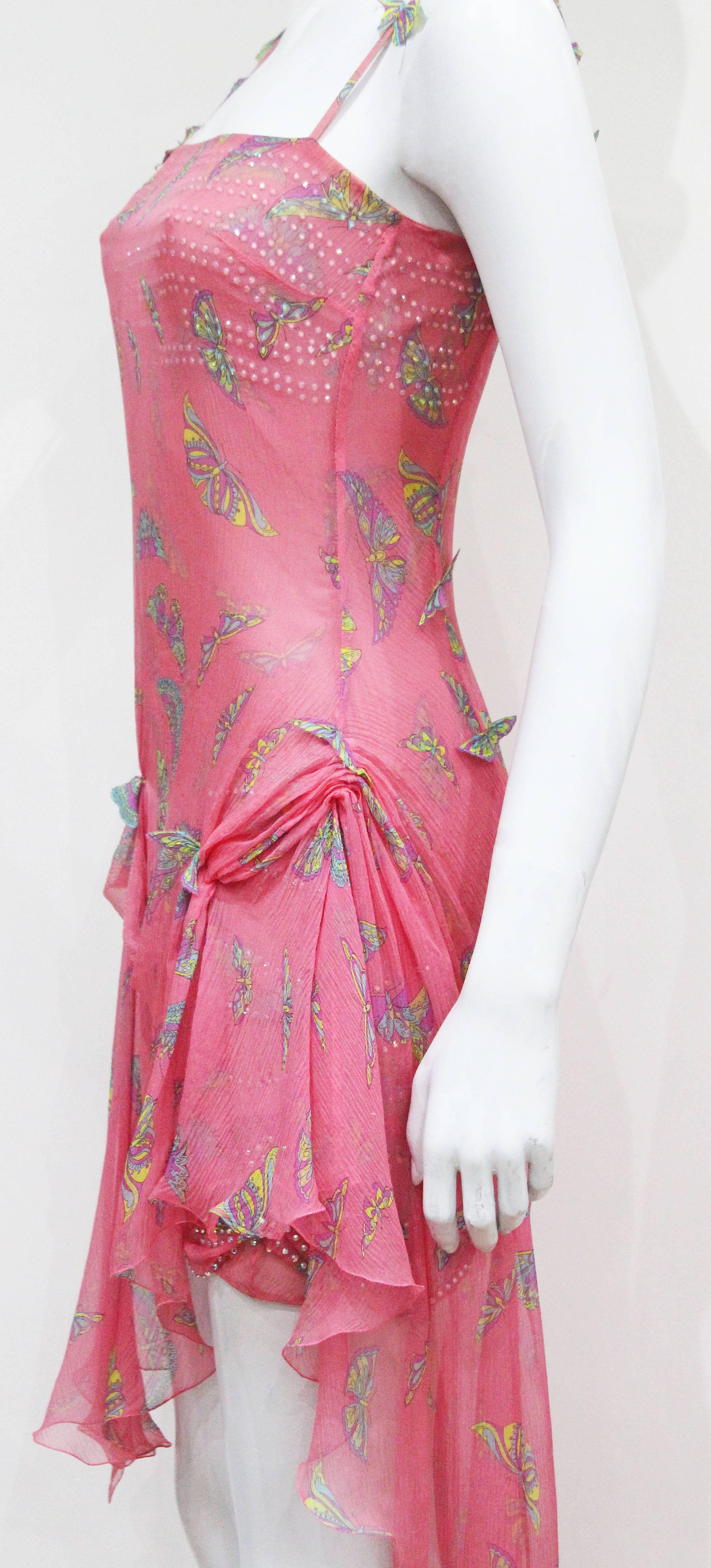 Pink Gianni Versace Butterfly Silk Chiffon Dress, c. 1990s