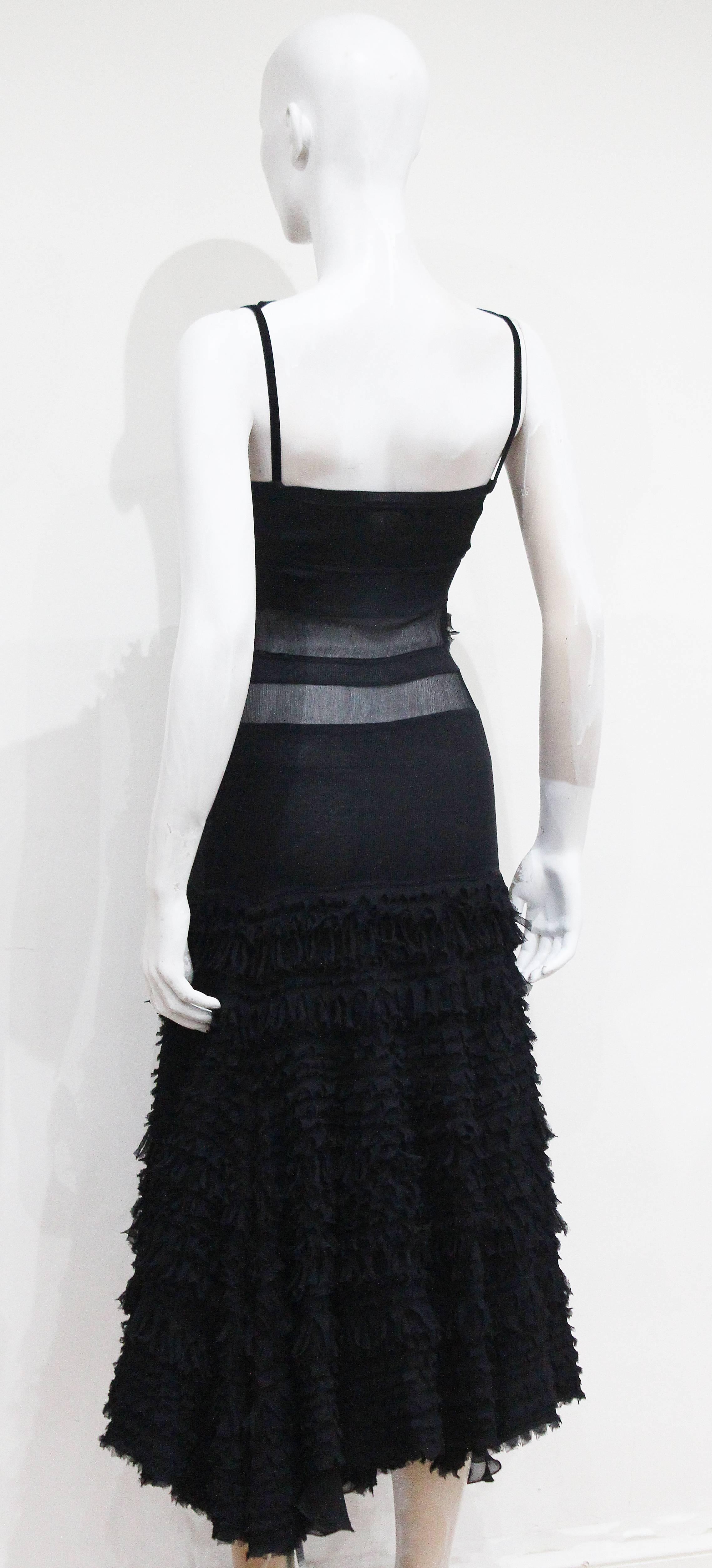 Black Prada silk black dress with ruffled skirt, c. 1990s 