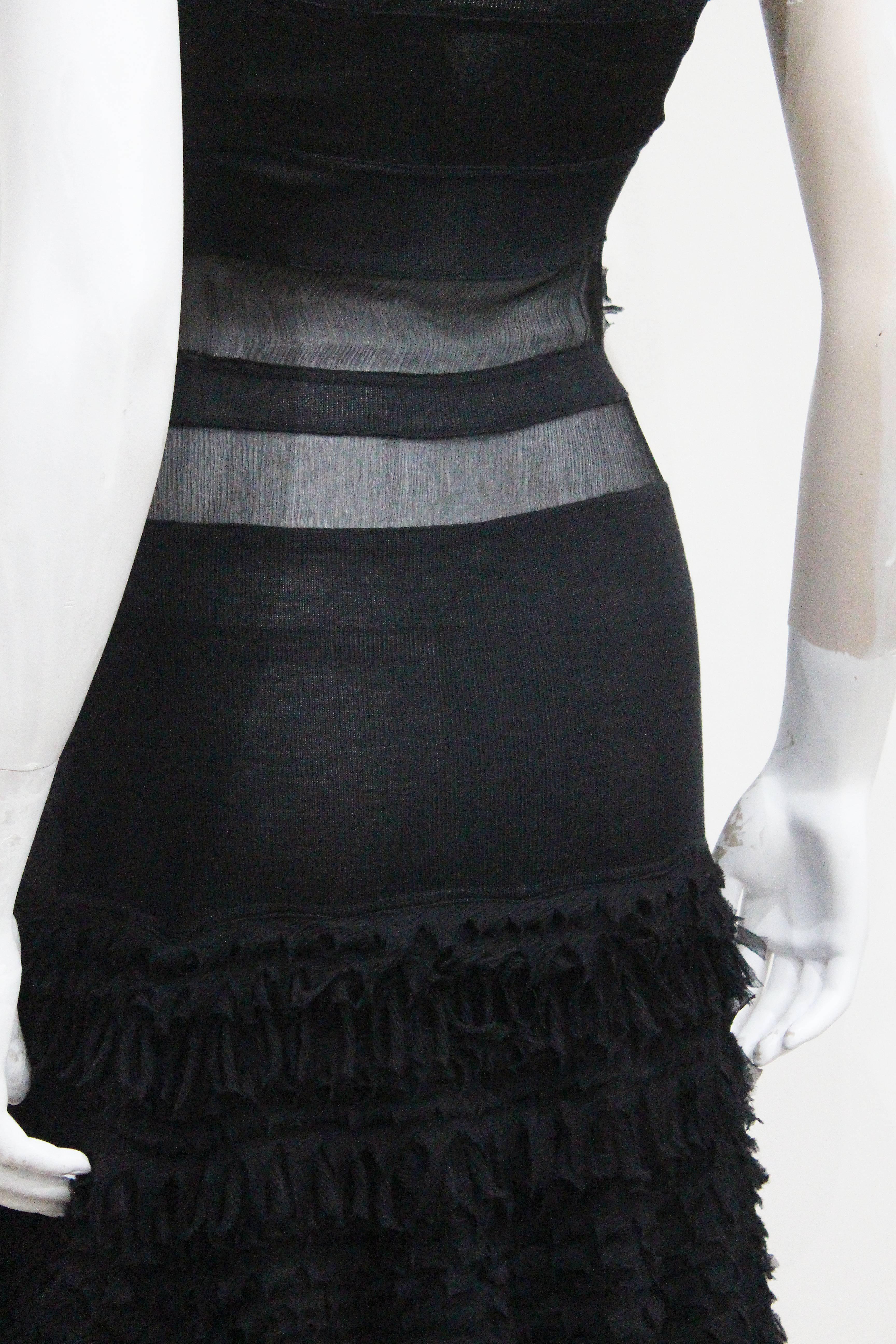 Prada silk black dress with ruffled skirt, c. 1990s  In Excellent Condition In London, GB