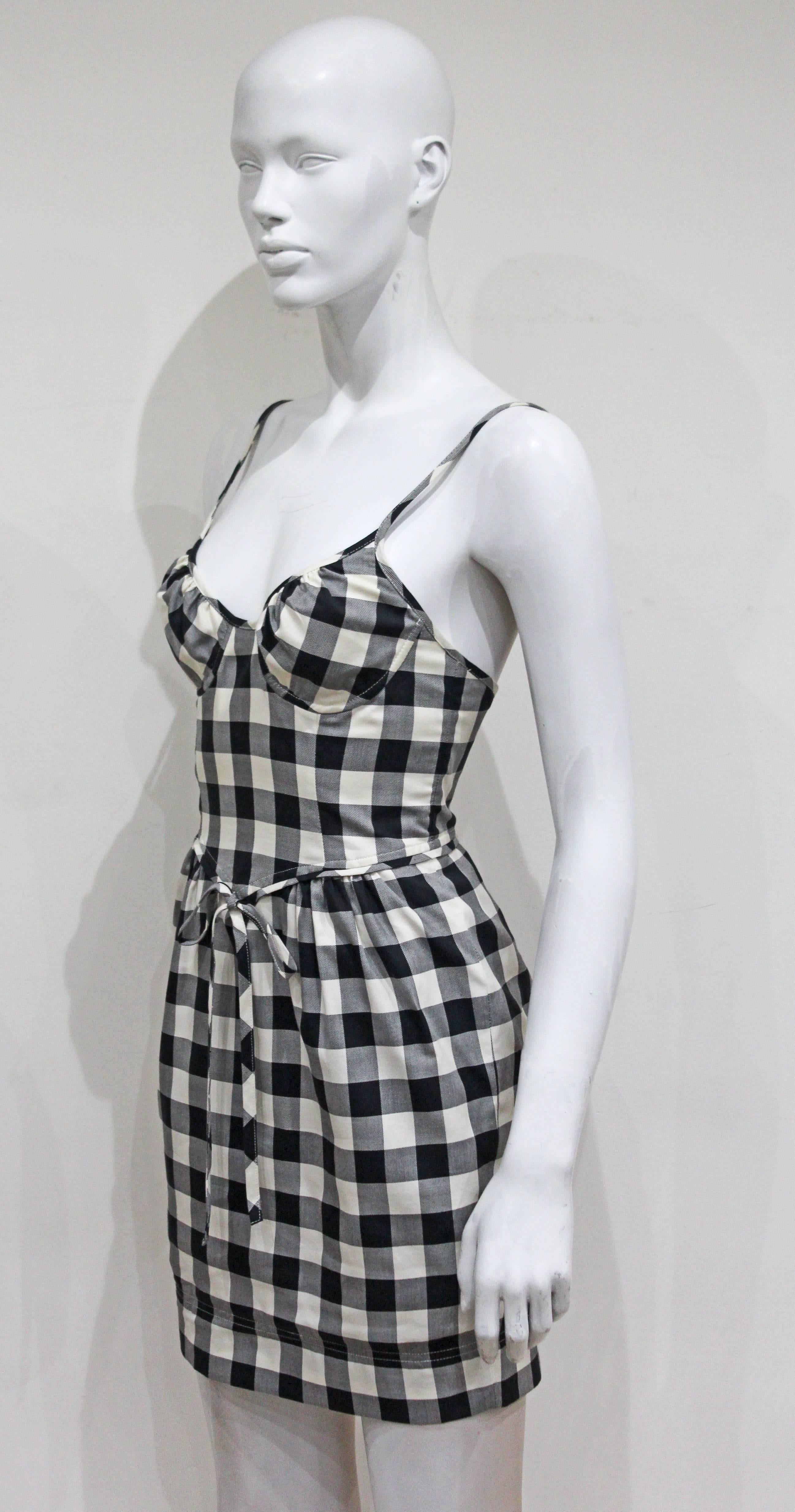 Gray Moschino gingham mini dress, c. 1990s