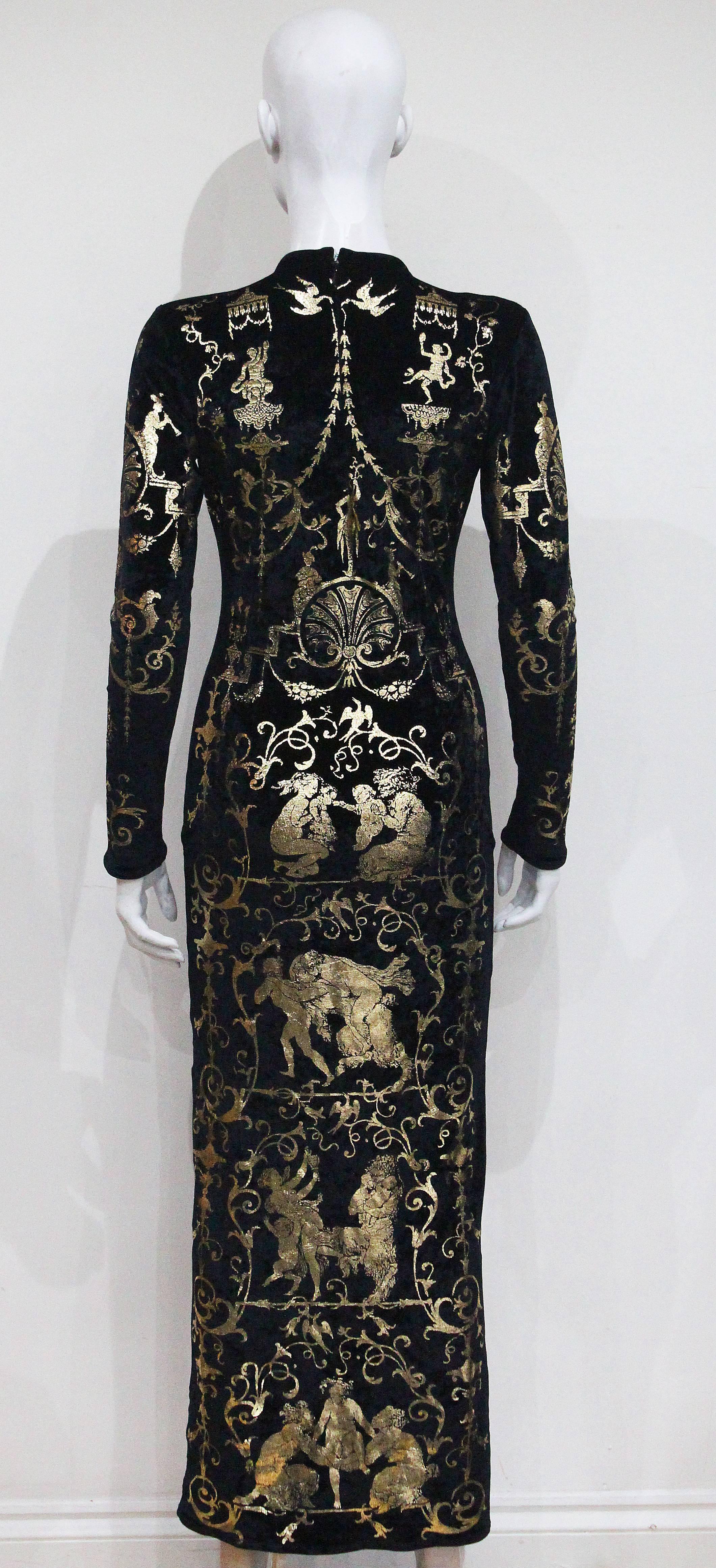 Vivienne Westwood velvet gold leaf evening dress, 'Portrait Collection' c. 1990 In Excellent Condition In London, GB