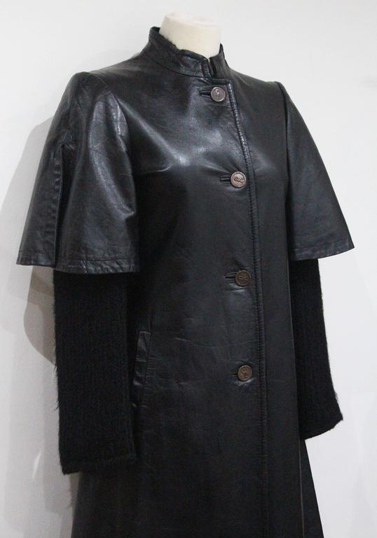 Roberta Di Camerino leather coat with knitted sleeves, c. 1970s For ...