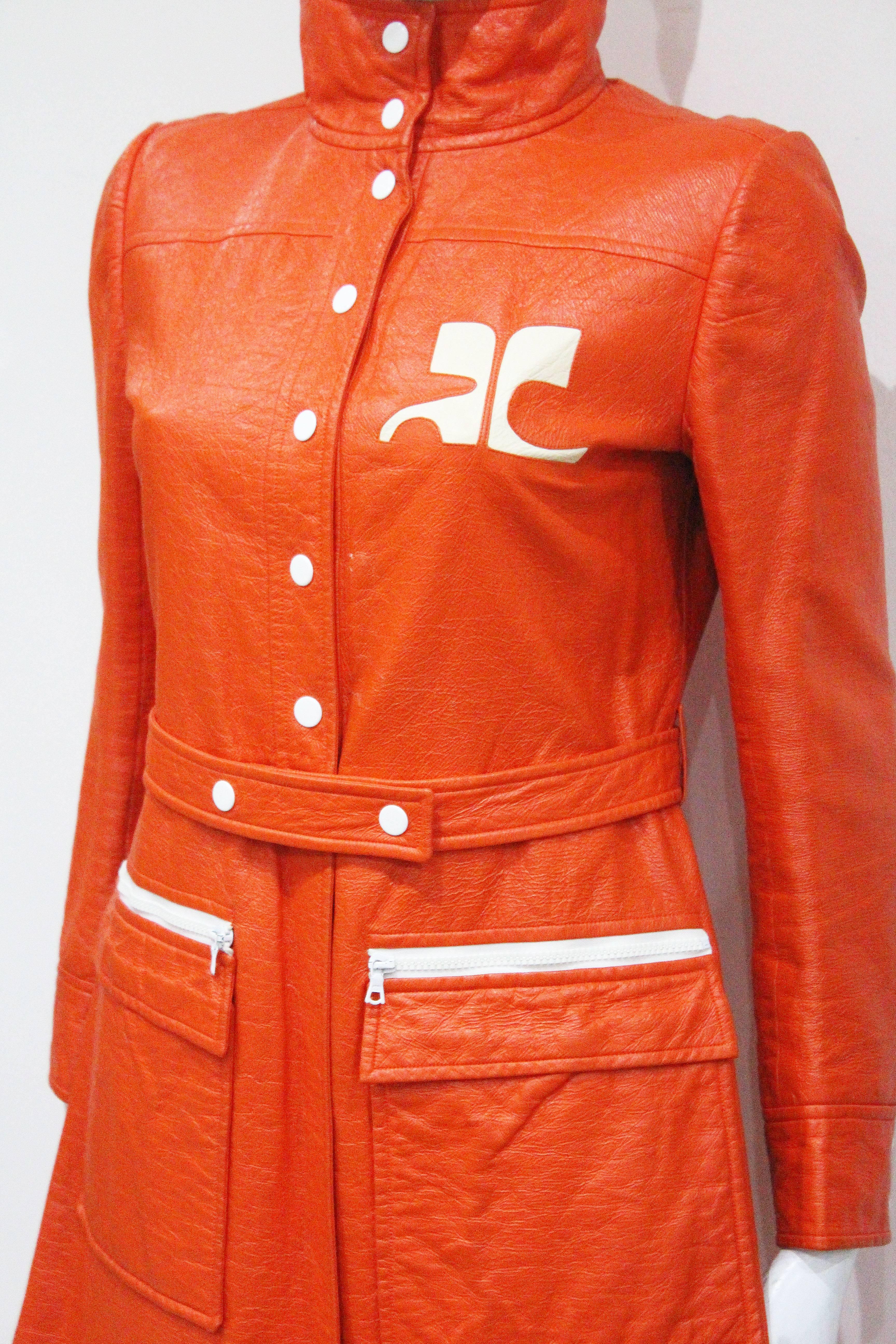 Red Courreges orange vinyl coat dress, c. 1970