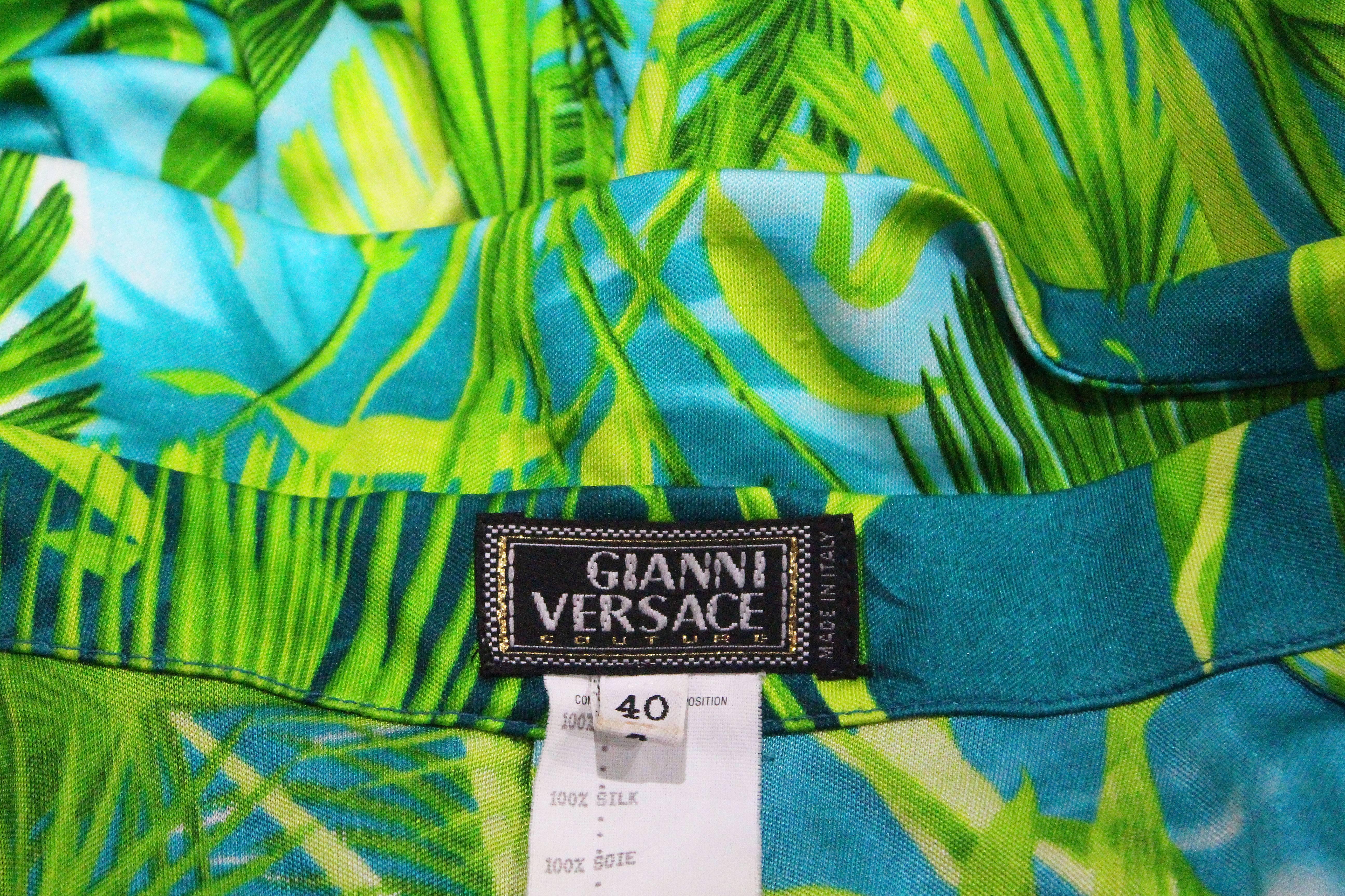 Gianni Versace jungle print silk jersey low plunge dress, c. 2000 2