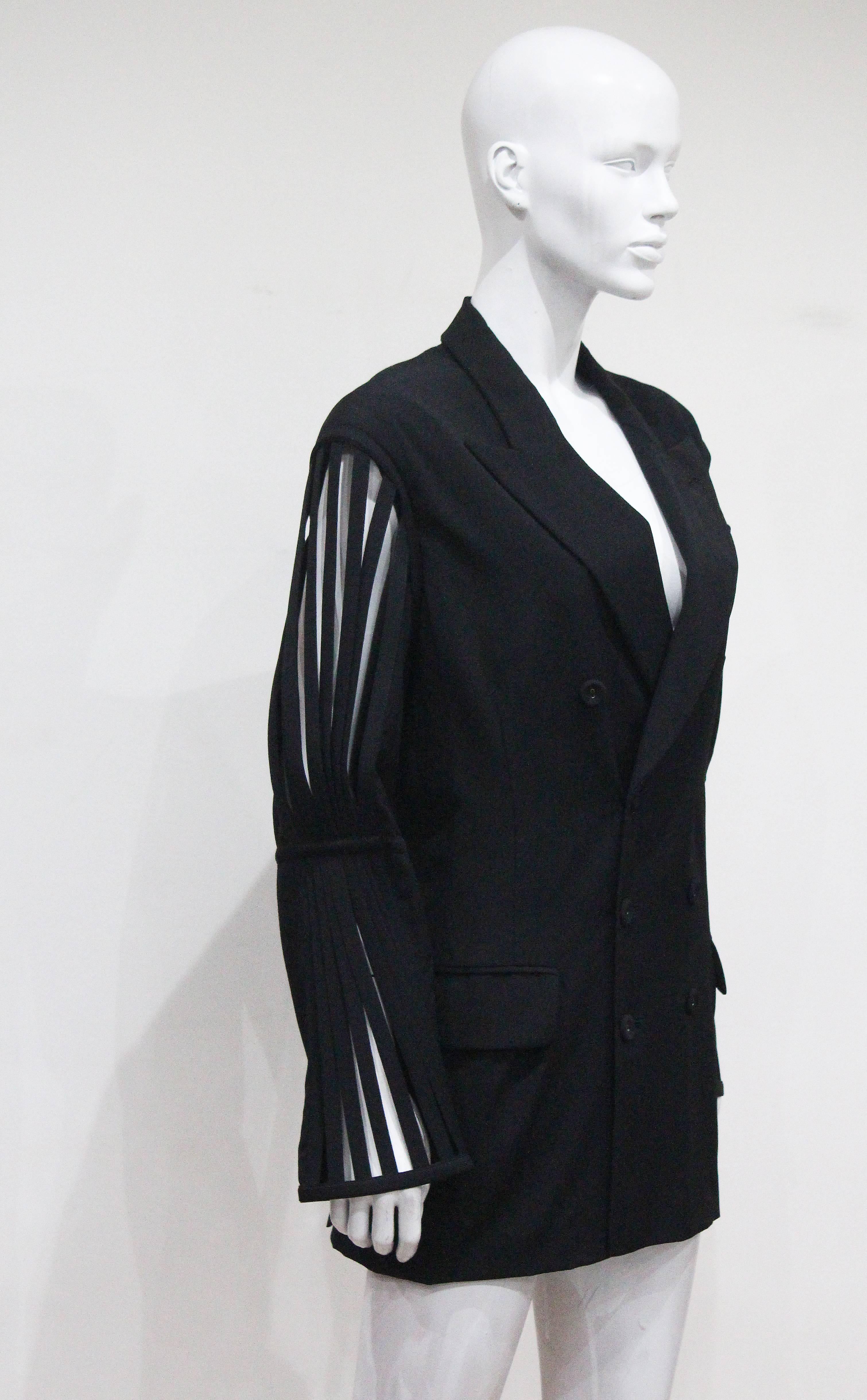 Jean Paul Gaultier double breasted blazer jacket with caged sleeves, c. 1989 In Excellent Condition In London, GB