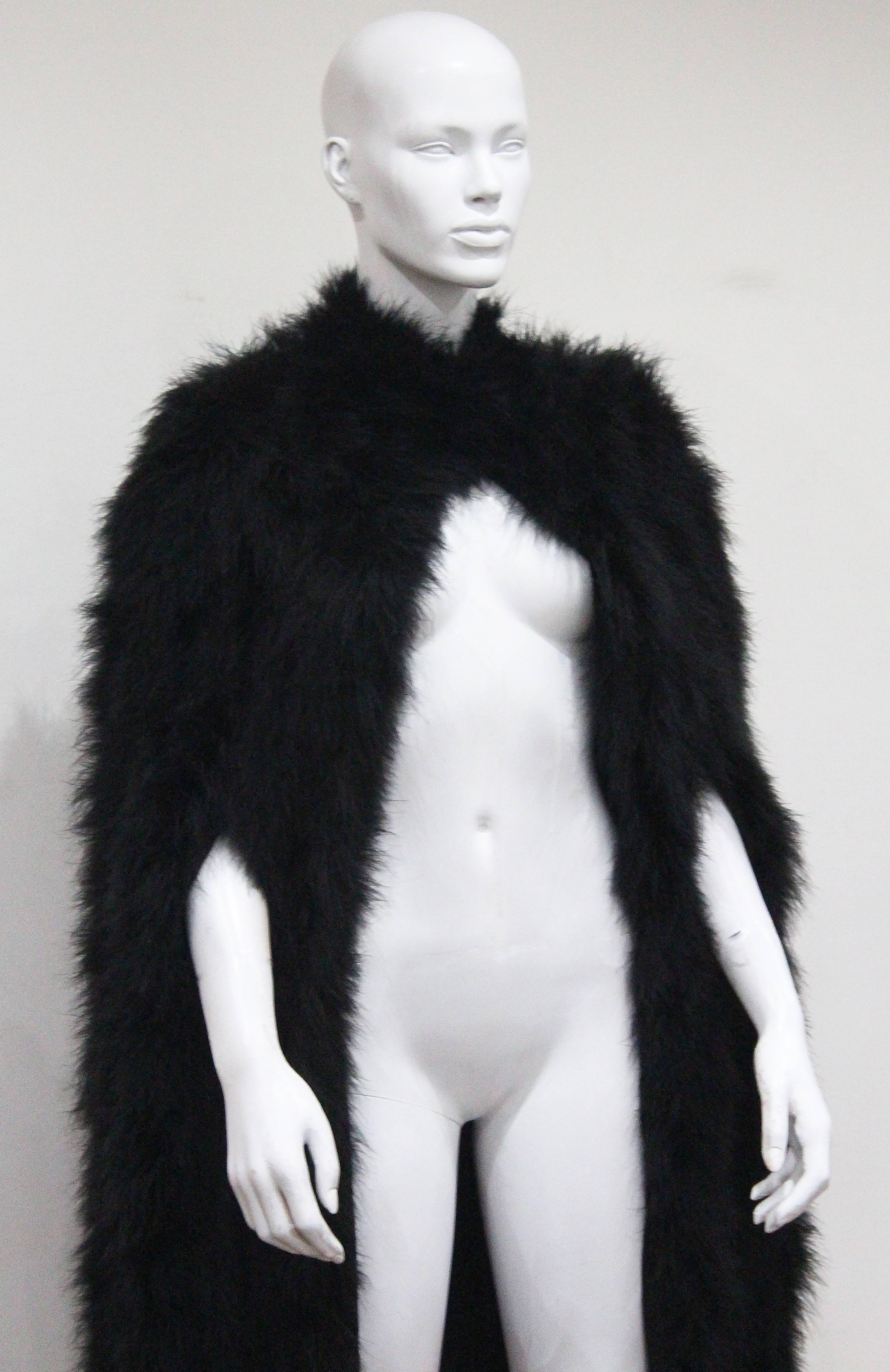 Black Franka, full length black marabou fur cape, c. 1960s