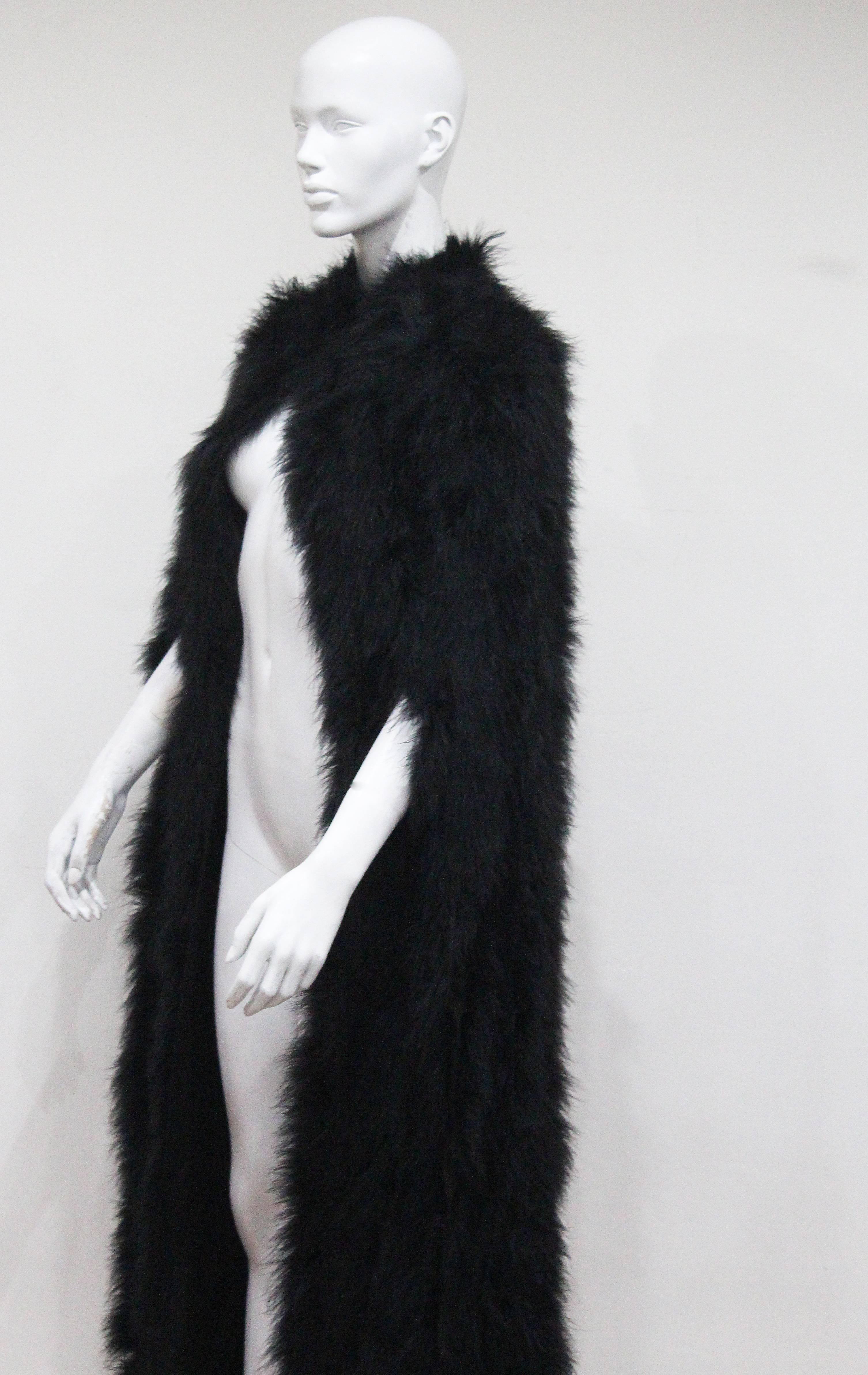 Women's Franka, full length black marabou fur cape, c. 1960s