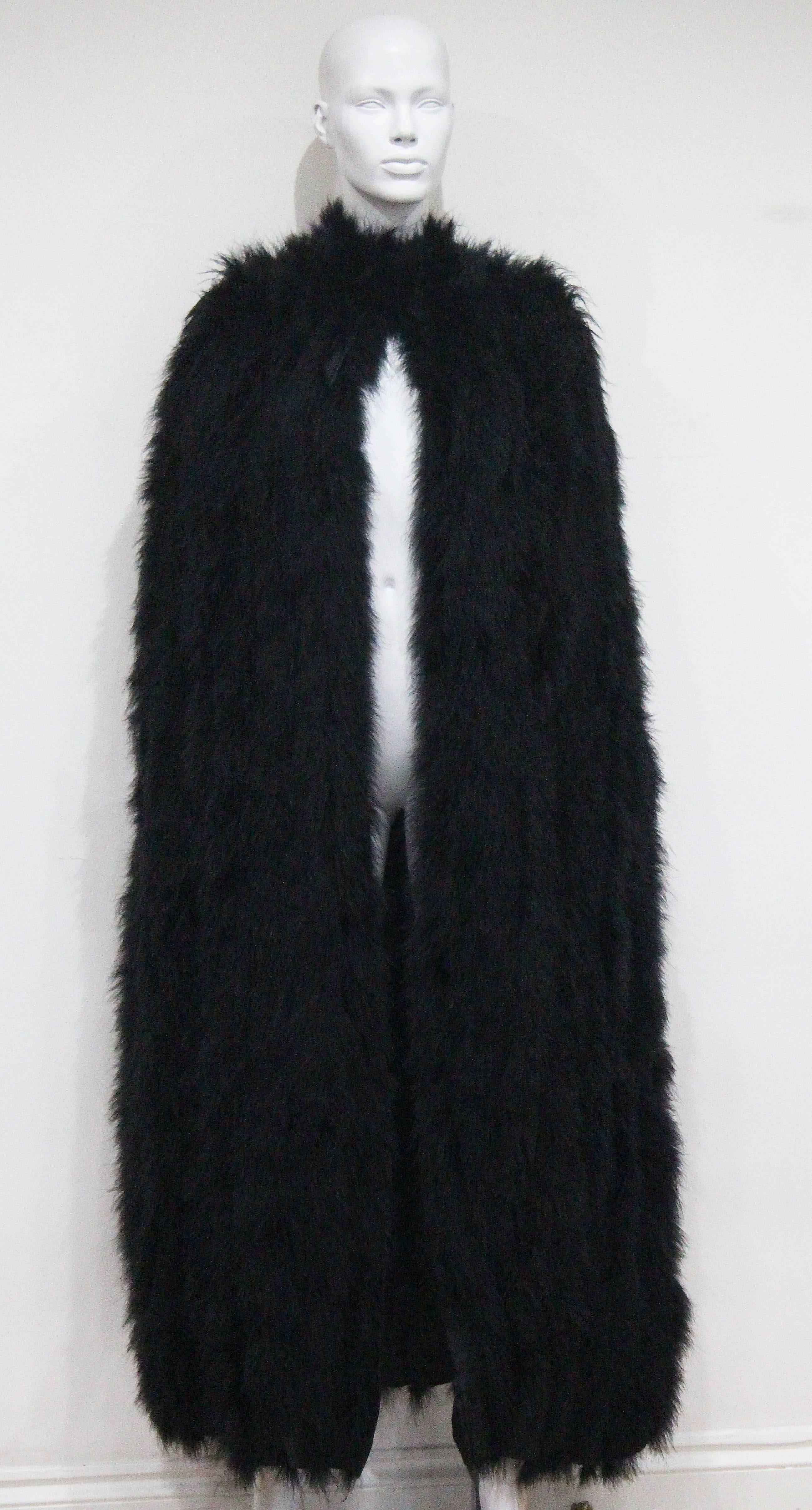 Franka, full length black marabou fur cape, c. 1960s 2