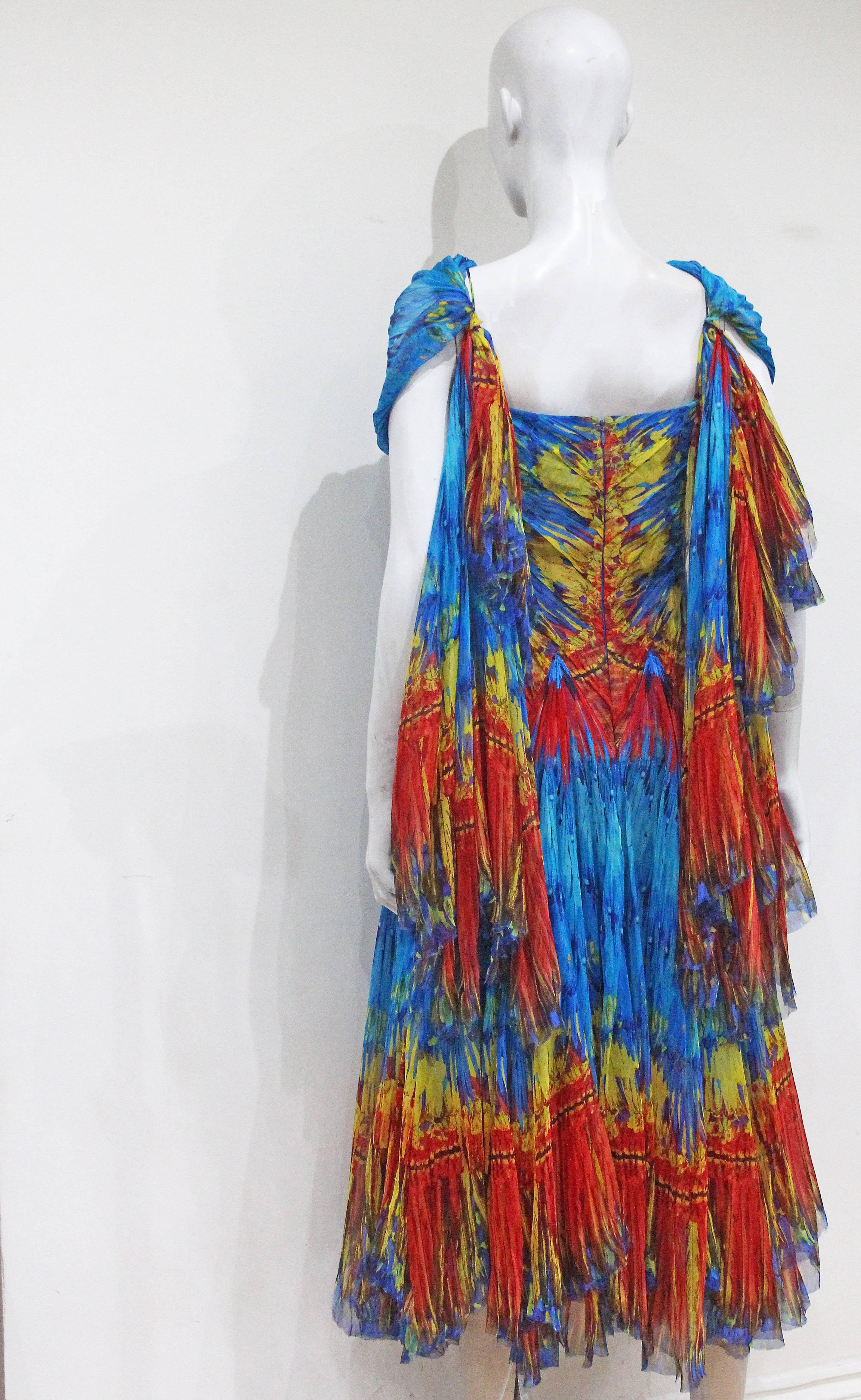 Blue Alexander McQueen 'Irere' tropical feather evening gown, c. 2003