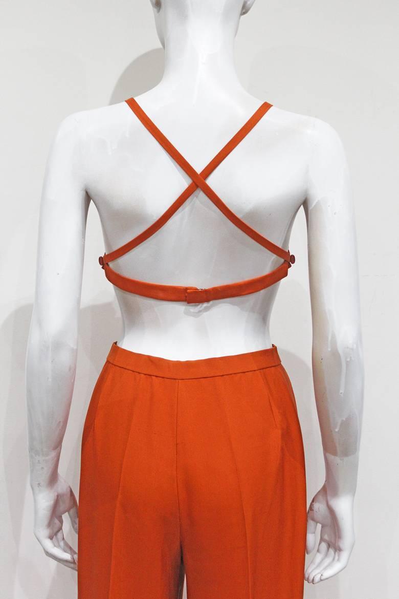 Christian Dior burnt orange raw silk pant suit with cone bra, c. 1950s In Excellent Condition In London, GB
