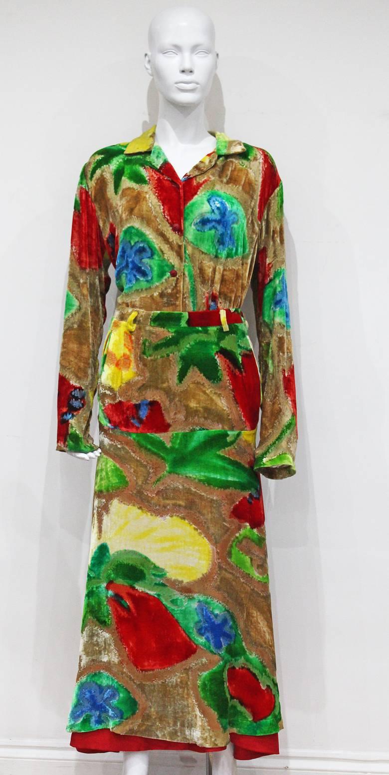 Issey Miyake abstract floral devoré skirt suit, c. 1990s In Excellent Condition In London, GB