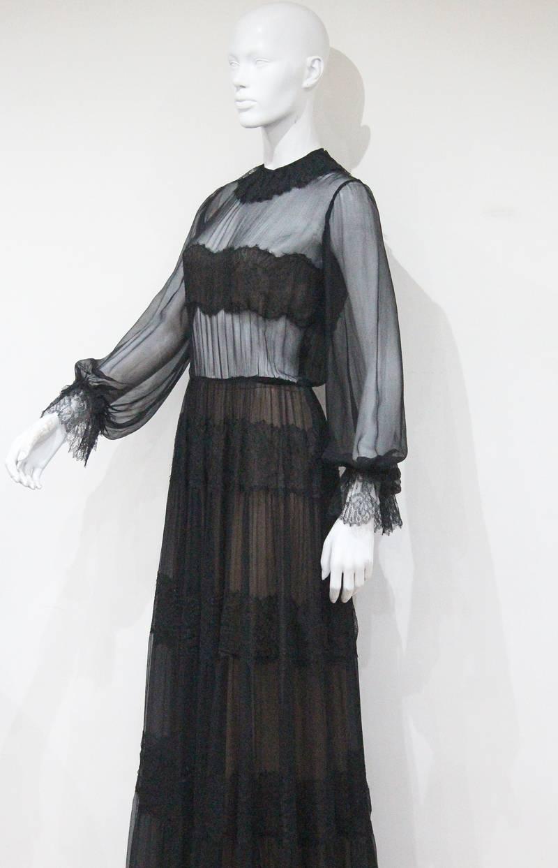 Yves Saint Laurent Haute Couture chantilly lace and chiffon evening gown, c.1970 1