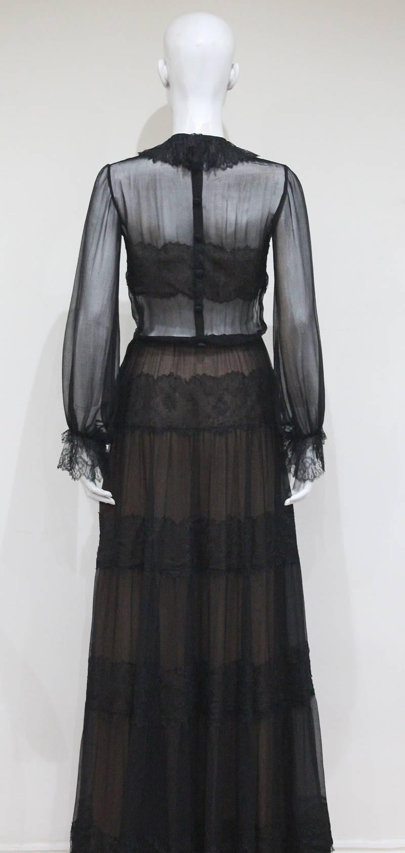 Yves Saint Laurent Haute Couture chantilly lace and chiffon evening gown, c.1970 3