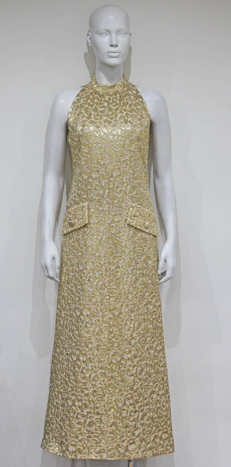 Jean Patou A-line lurex brocade gold evening dress, c.1968 1