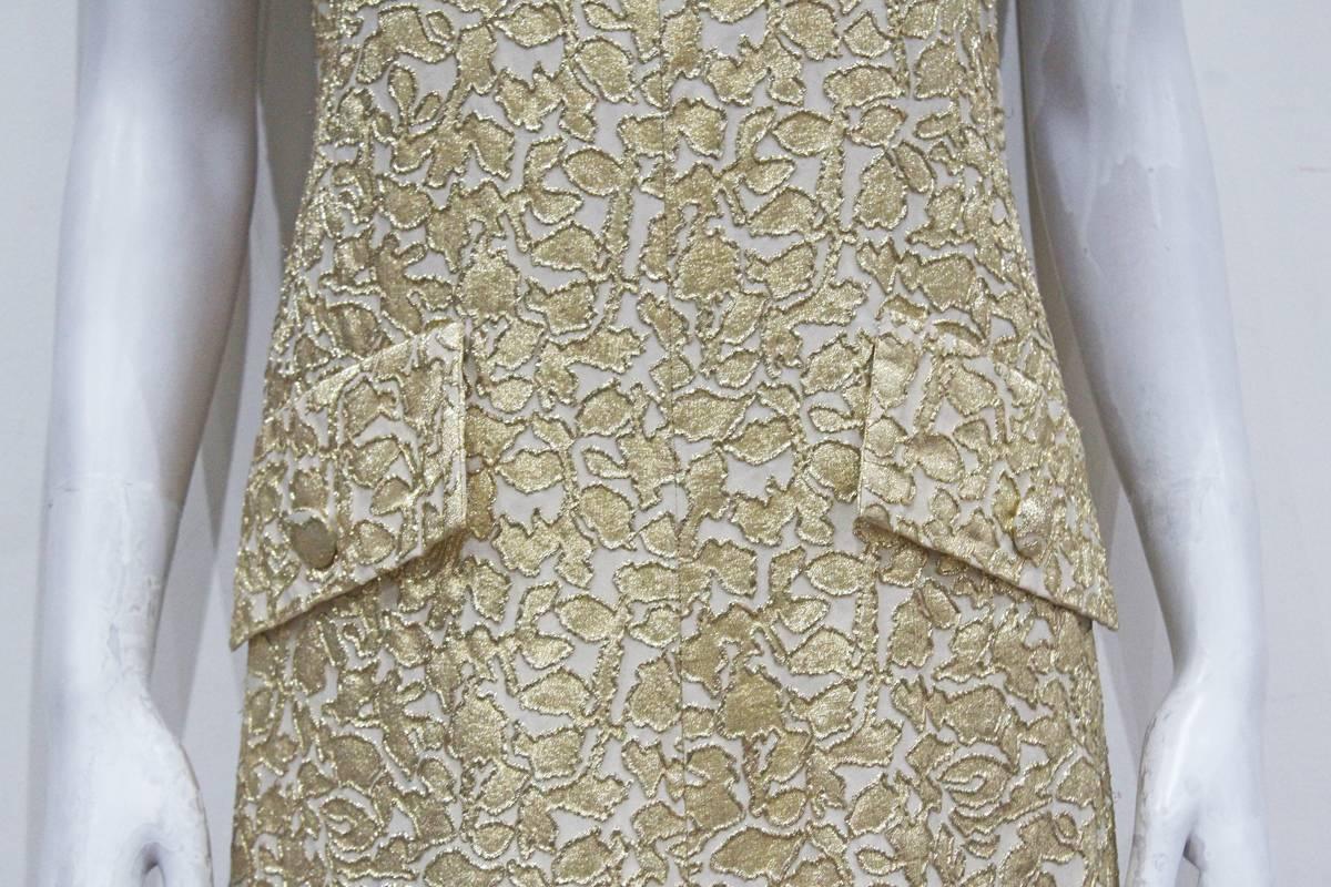 Brown Jean Patou A-line lurex brocade gold evening dress, c.1968