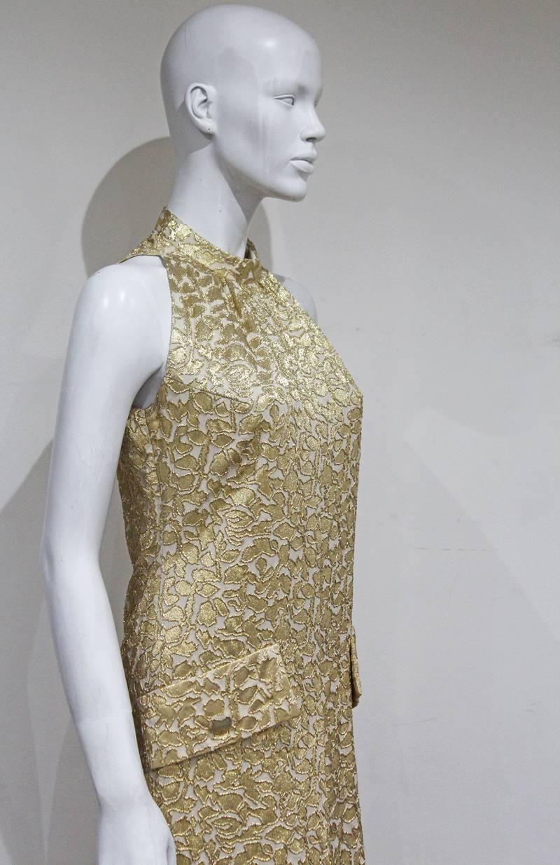 Jean Patou A-line lurex brocade gold evening dress, c.1968 In Excellent Condition In London, GB