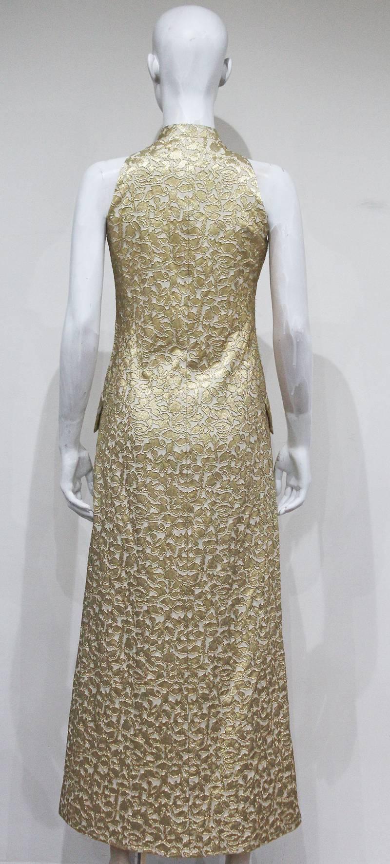 Women's Jean Patou A-line lurex brocade gold evening dress, c.1968